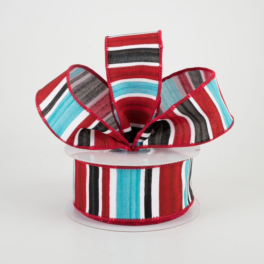 1.5" Multi Width Horizontal Stripe Ribbon: White, Red, Black, Ice Blue (10 Yards) Lifestyle Photo