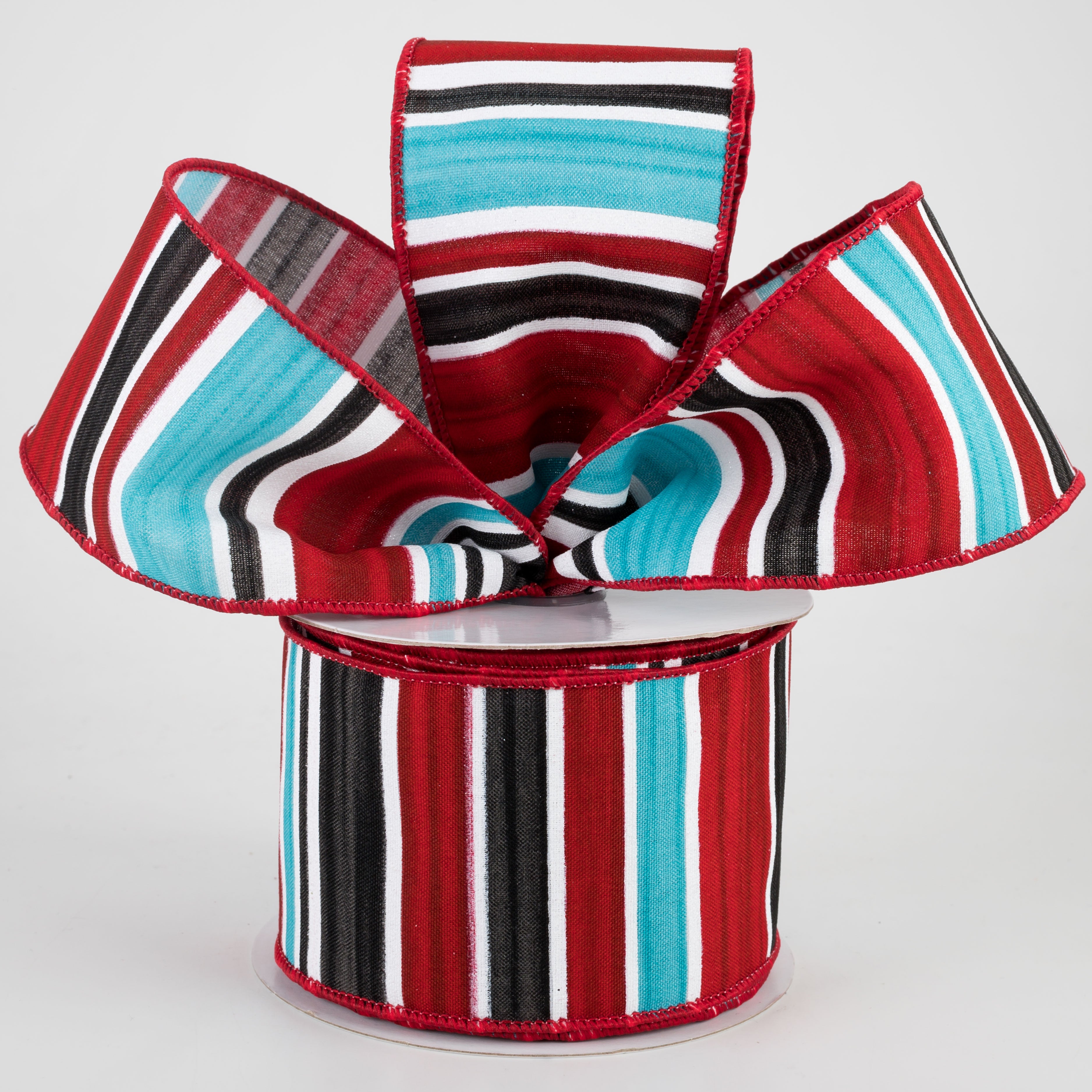 2.5" Multi Width Horizontal Stripe Ribbon: White, Red, Black, Ice Blue (10 Yards) Lifestyle Photo