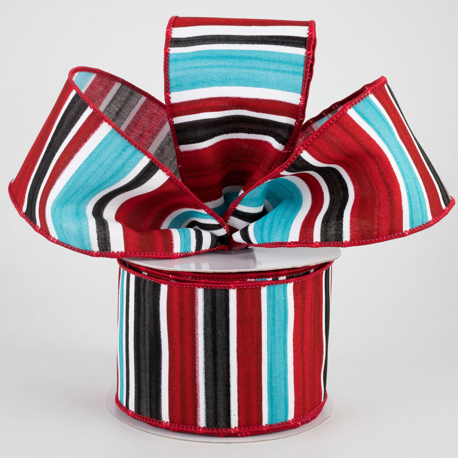 2.5" Multi Width Horizontal Stripe Ribbon: White, Red, Black, Ice Blue (10 Yards) Lifestyle Photo