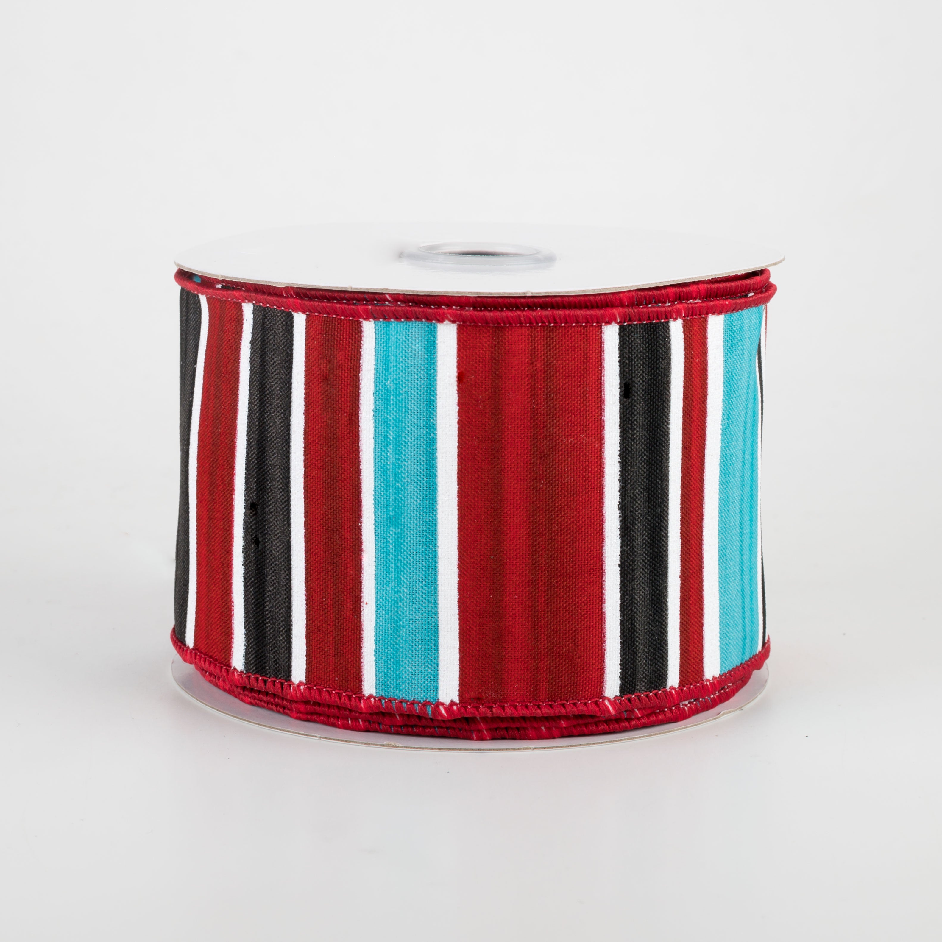 2.5" Multi Width Horizontal Stripe Ribbon: White, Red, Black, Ice Blue (10 Yards)