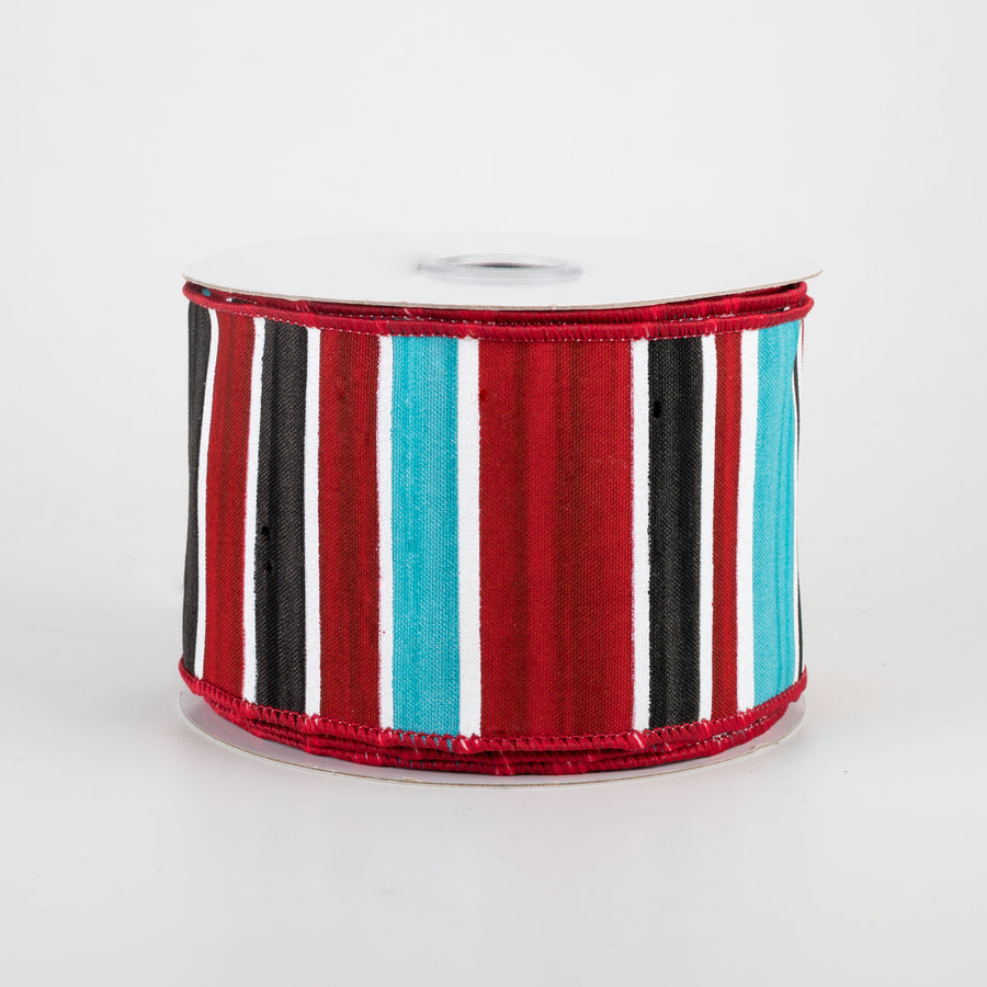 2.5" Multi Width Horizontal Stripe Ribbon: White, Red, Black, Ice Blue (10 Yards)