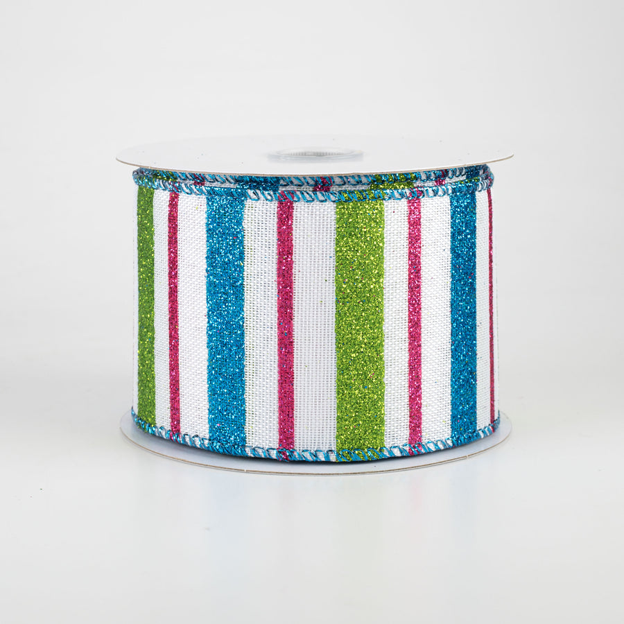 2.5" Multi-Width Stripe Ribbon: Pink, Lime, Turquoise (10 Yards) Item Number: 71022-40-39