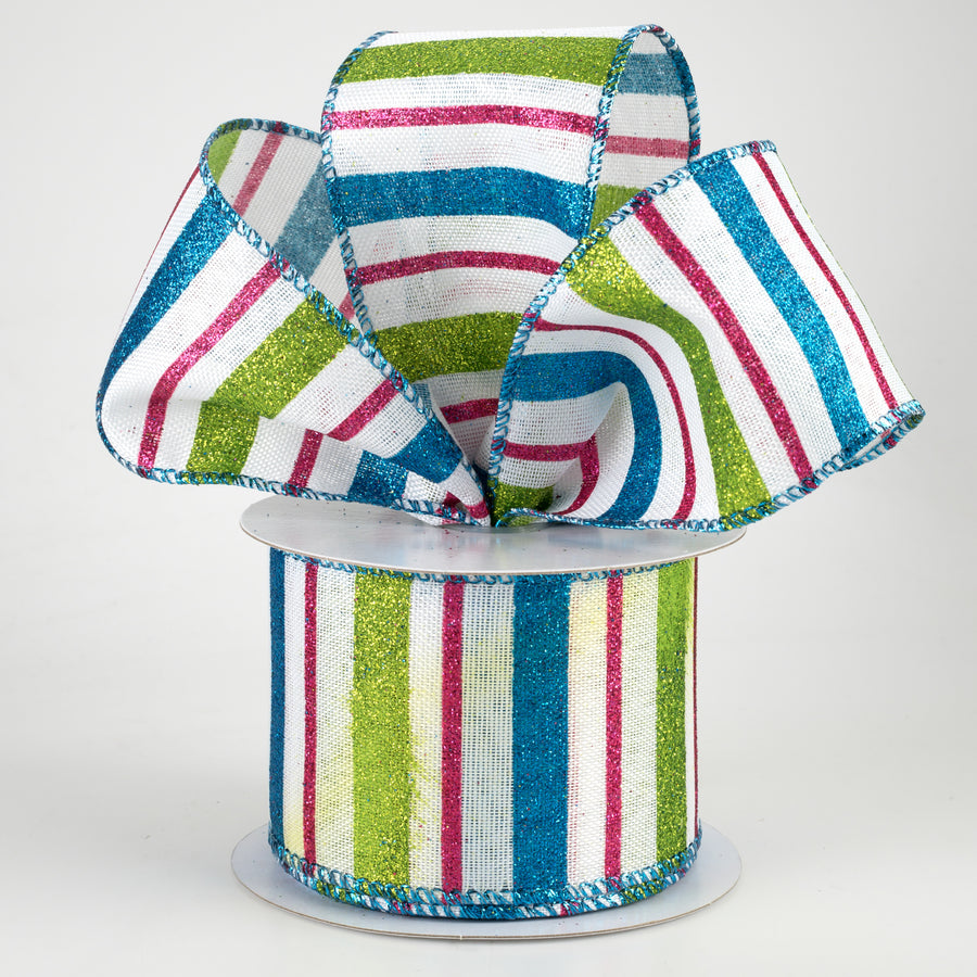 2.5" Multi-Width Stripe Ribbon: Pink, Lime, Turquoise (10 Yards) Lifestyle Photo