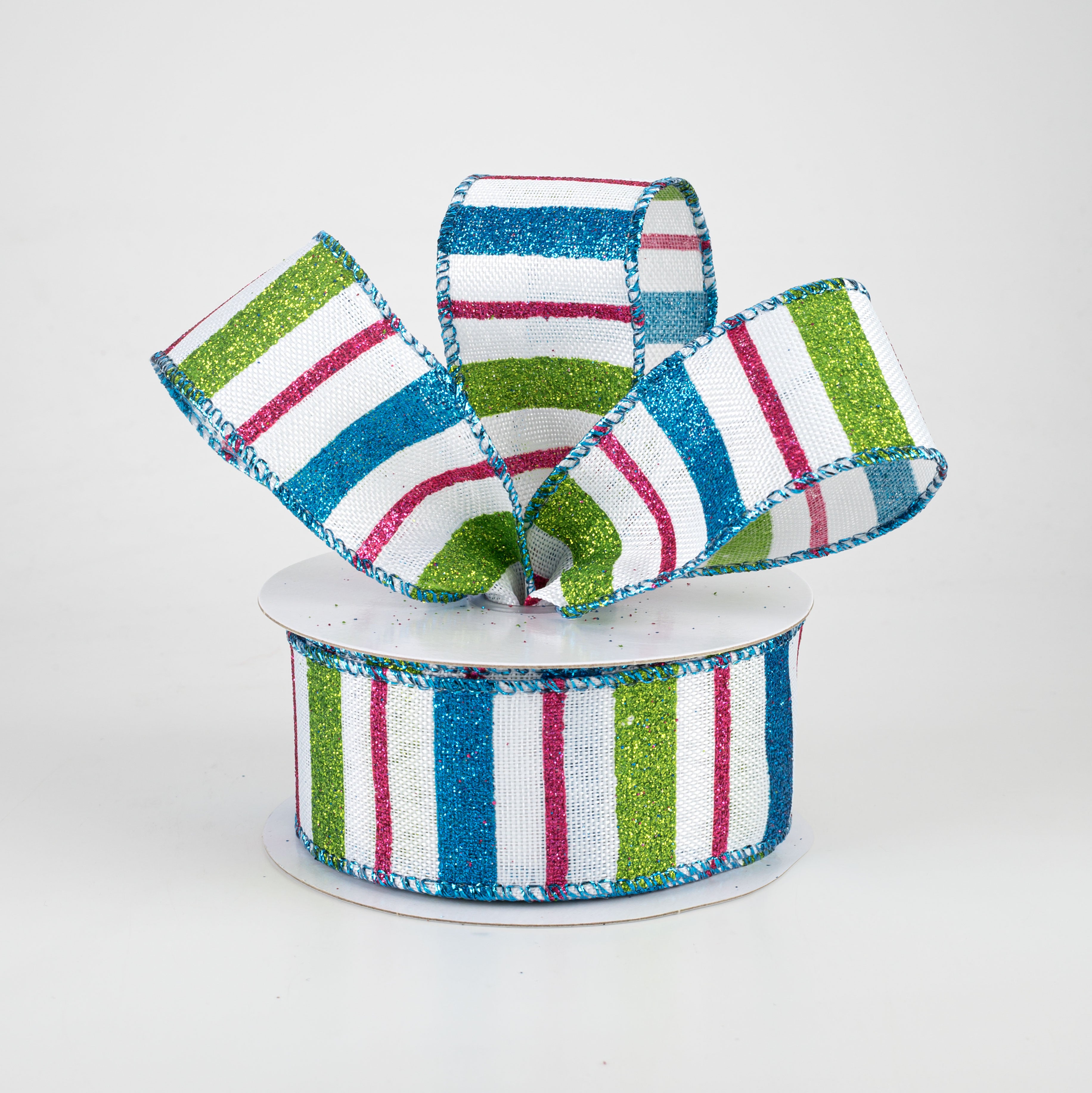 1.5" Multi-Width Stripe Ribbon: Pink, Lime, Turquoise (10 Yards) Lifestyle Photo