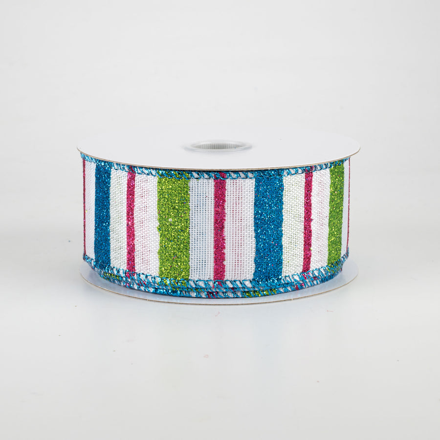 1.5" Multi-Width Stripe Ribbon: Pink, Lime, Turquoise (10 Yards)