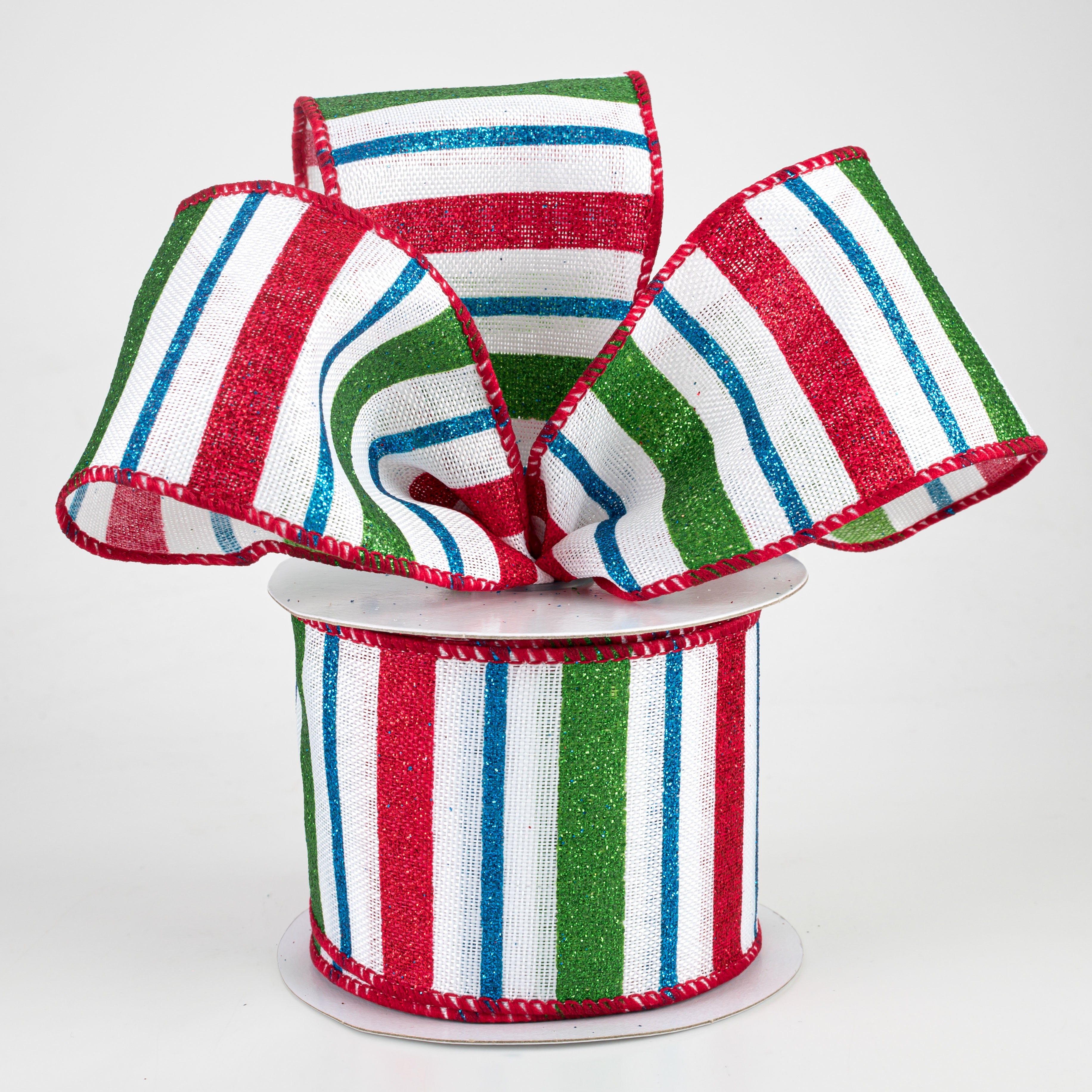 2.5" Multi-Width Stripe Ribbon: Red, Emerald, Turquoise (10 Yards) Lifestyle Photo