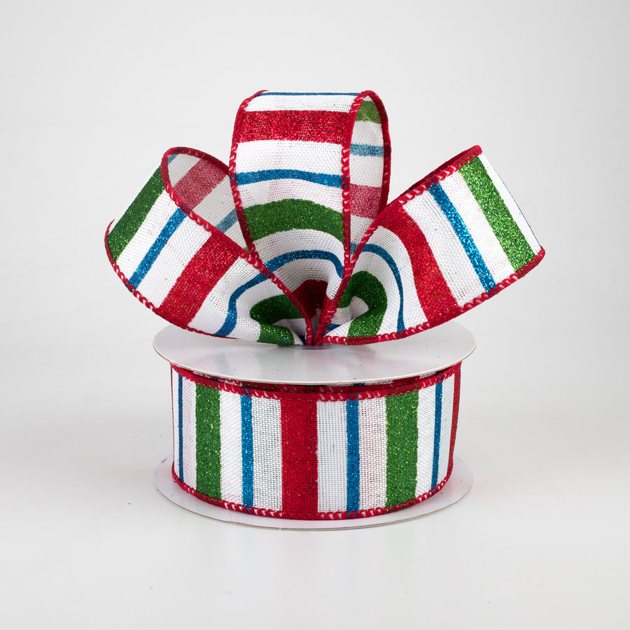 1.5" Multi-Width Stripe Ribbon: Red, Emerald, Turquoise (10 Yards) Lifestyle Photo
