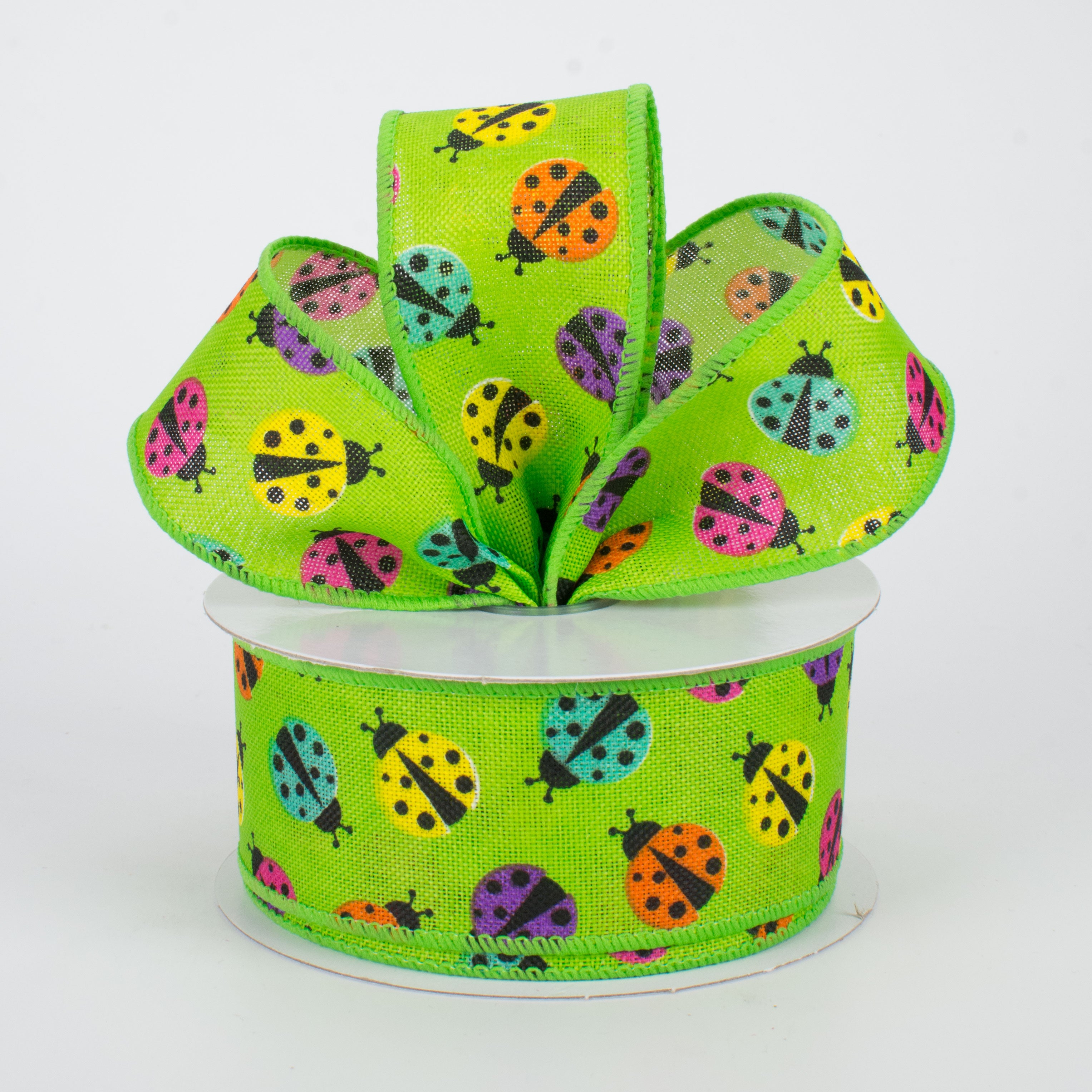 1.5" Multicolored Ladybug Ribbon: Lime (10 Yards) Lifestyle Photo