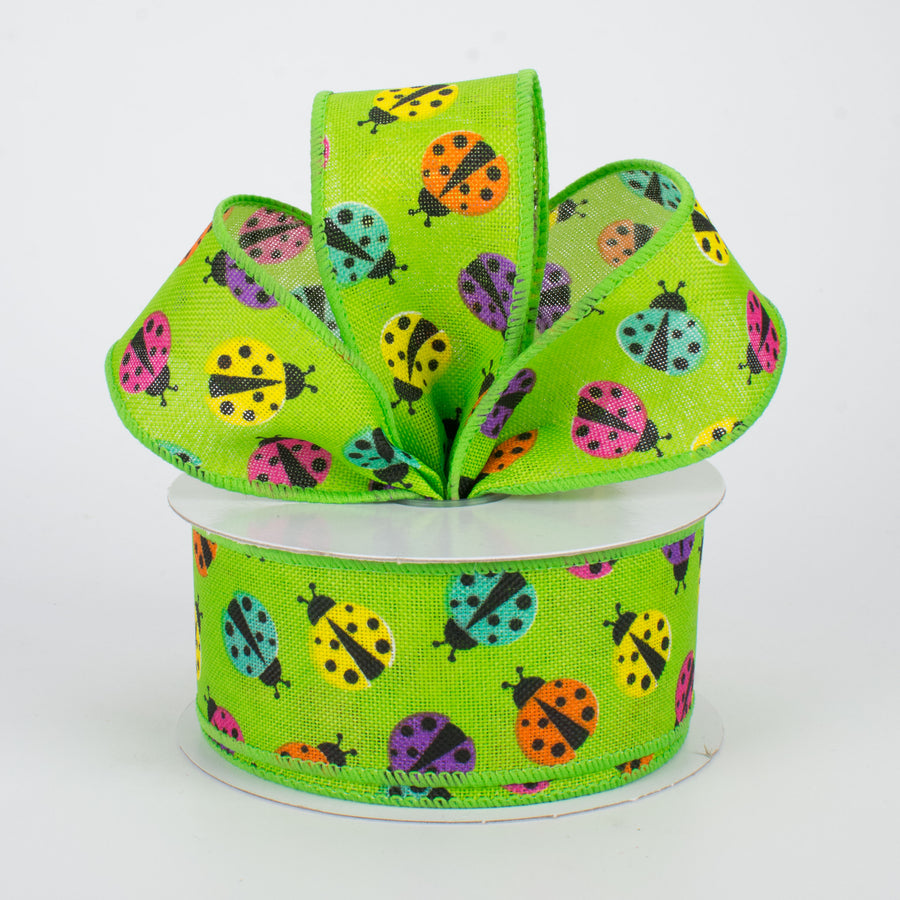 1.5" Multicolored Ladybug Ribbon: Lime (10 Yards) Lifestyle Photo