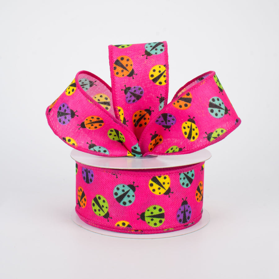 1.5" Multicolored Ladybug Ribbon: Pink (10 Yards) Lifestyle Photo