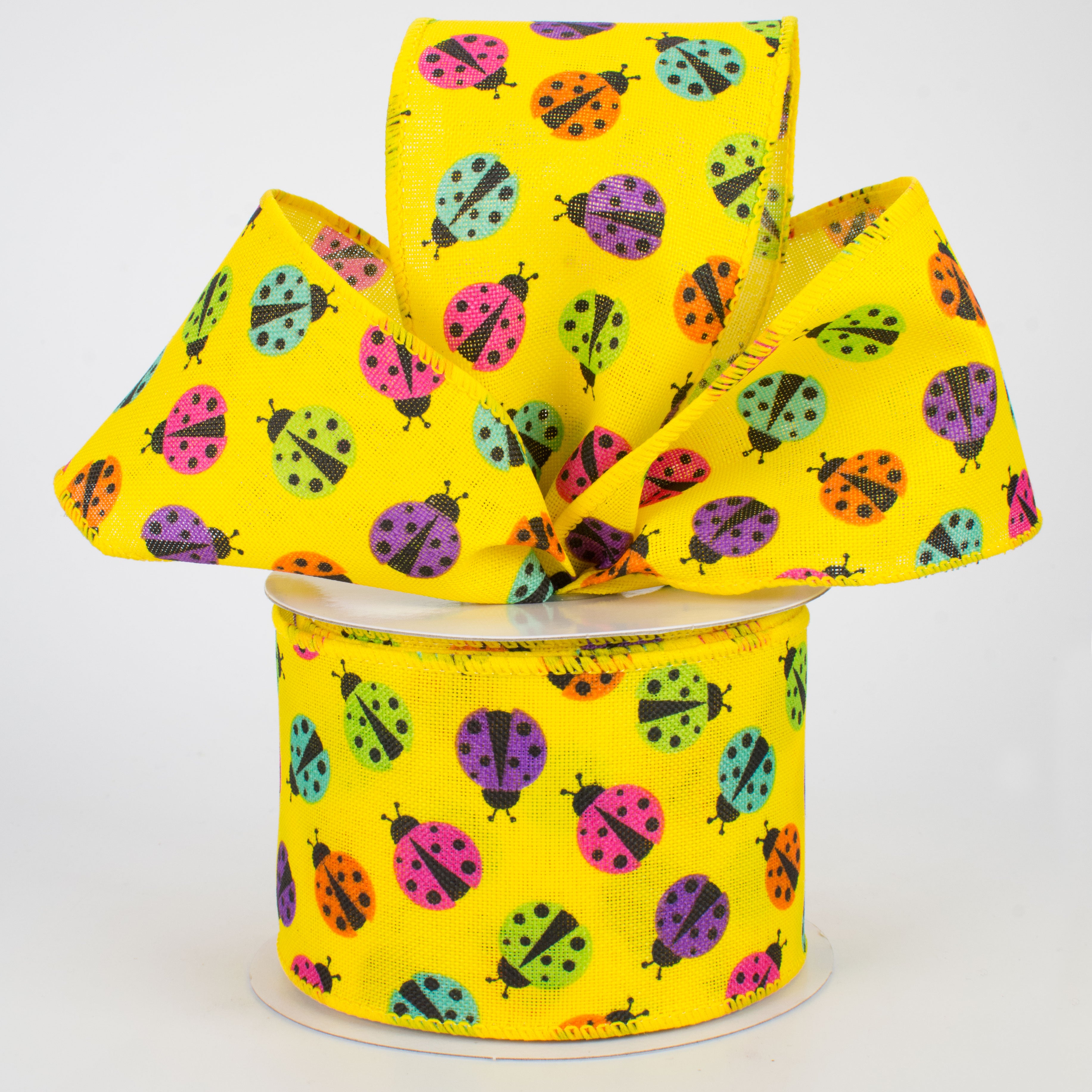 2.5" Multicolored Ladybug Ribbon: Yellow (10 Yards) Lifestyle Photo