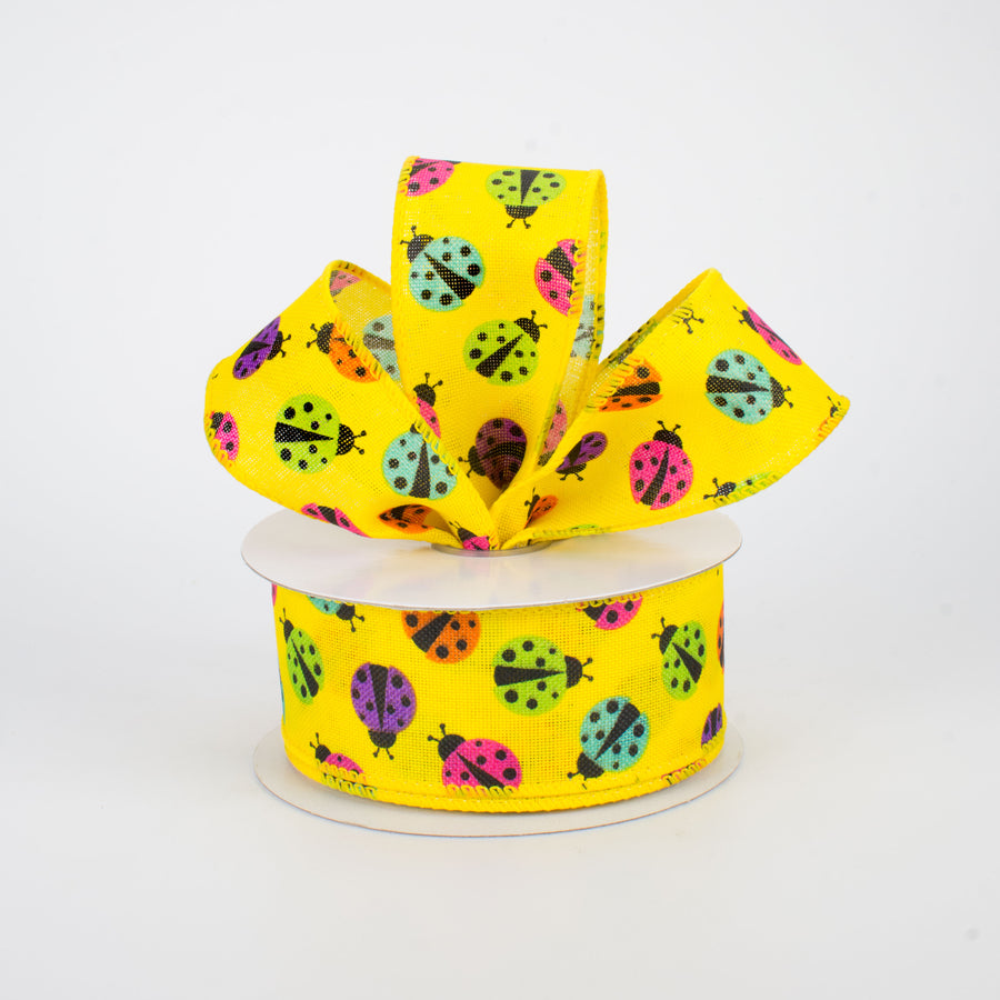 1.5" Multicolored Ladybug Ribbon: Yellow (10 Yards) Lifestyle Photo