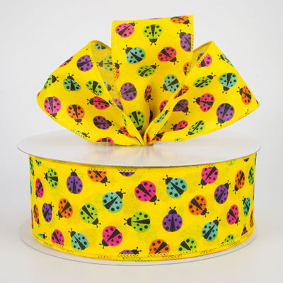 2.5" Multicolored Ladybugs Ribbon: Yellow (50 Yards) Lifestyle Photo