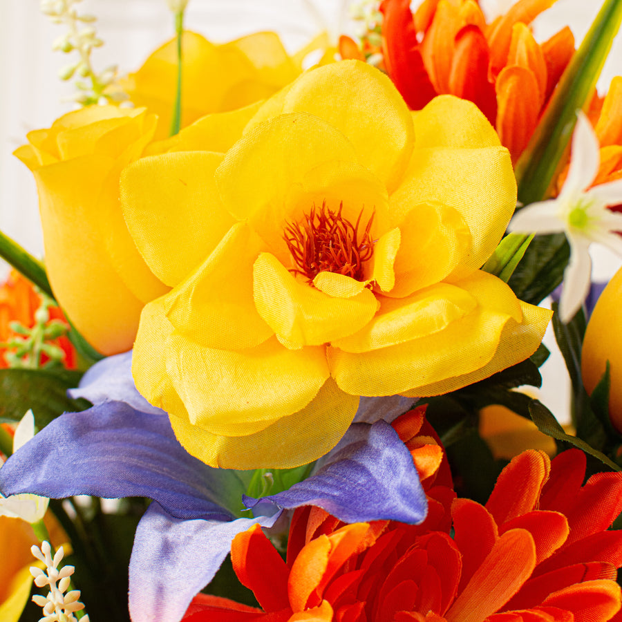 31" Mum, Tiger Lily, Rose Bush: Yellow, Orange, Blue Lifestyle Photo