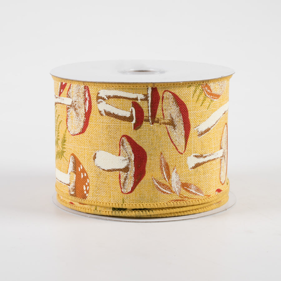 2.5" Mushroom Botanicals Ribbon: Mustard (10 Yards)