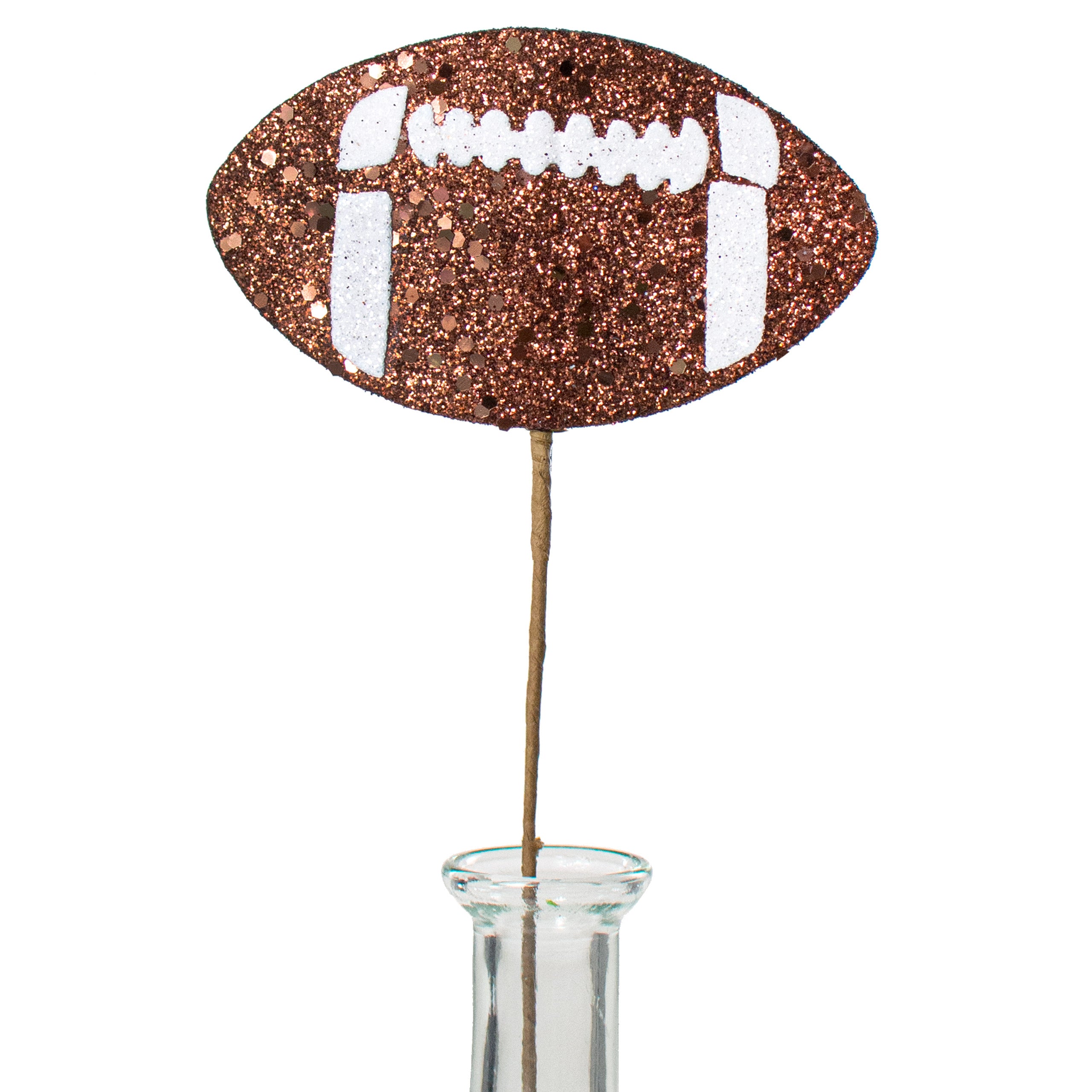 15" Glitter Football Pick: Brown & White