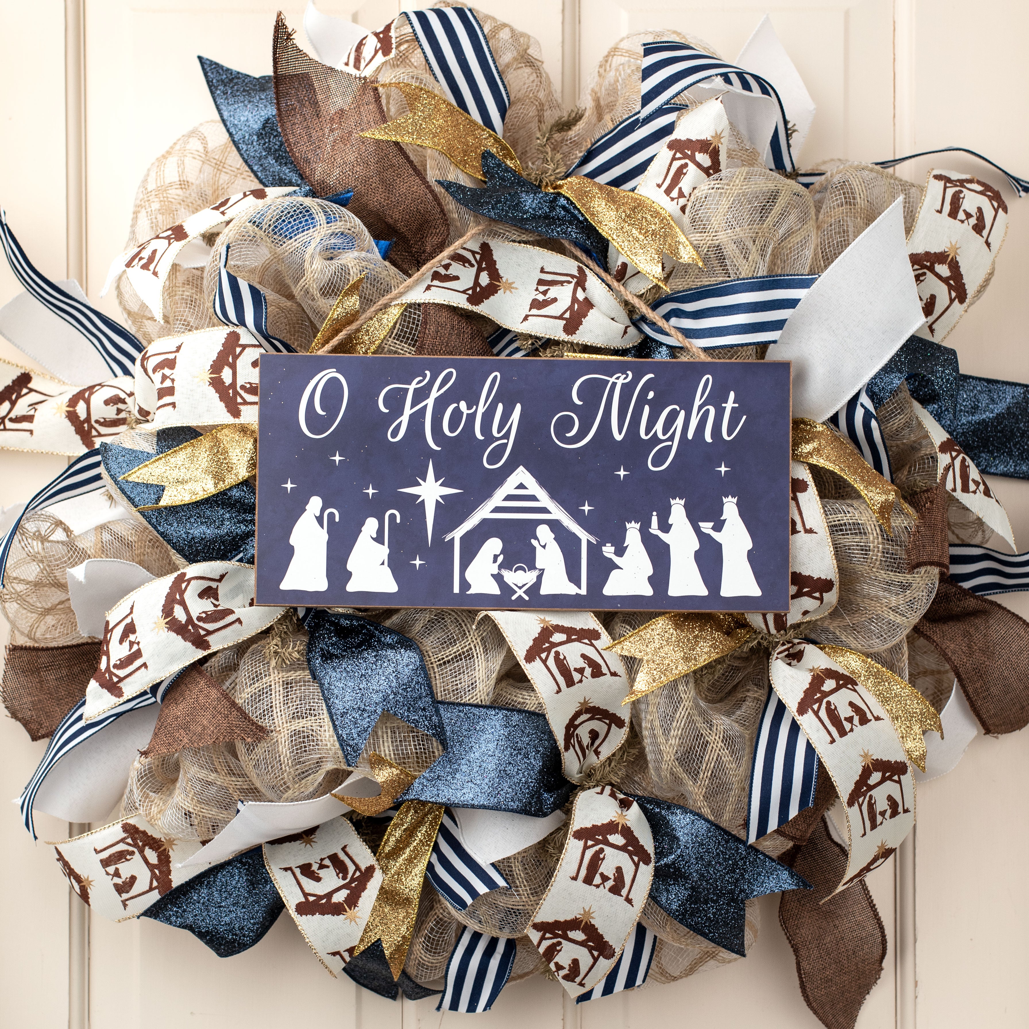 2.5" Nativity Creche Ribbon: Ivory & Brown (10 Yards) detail photo 3