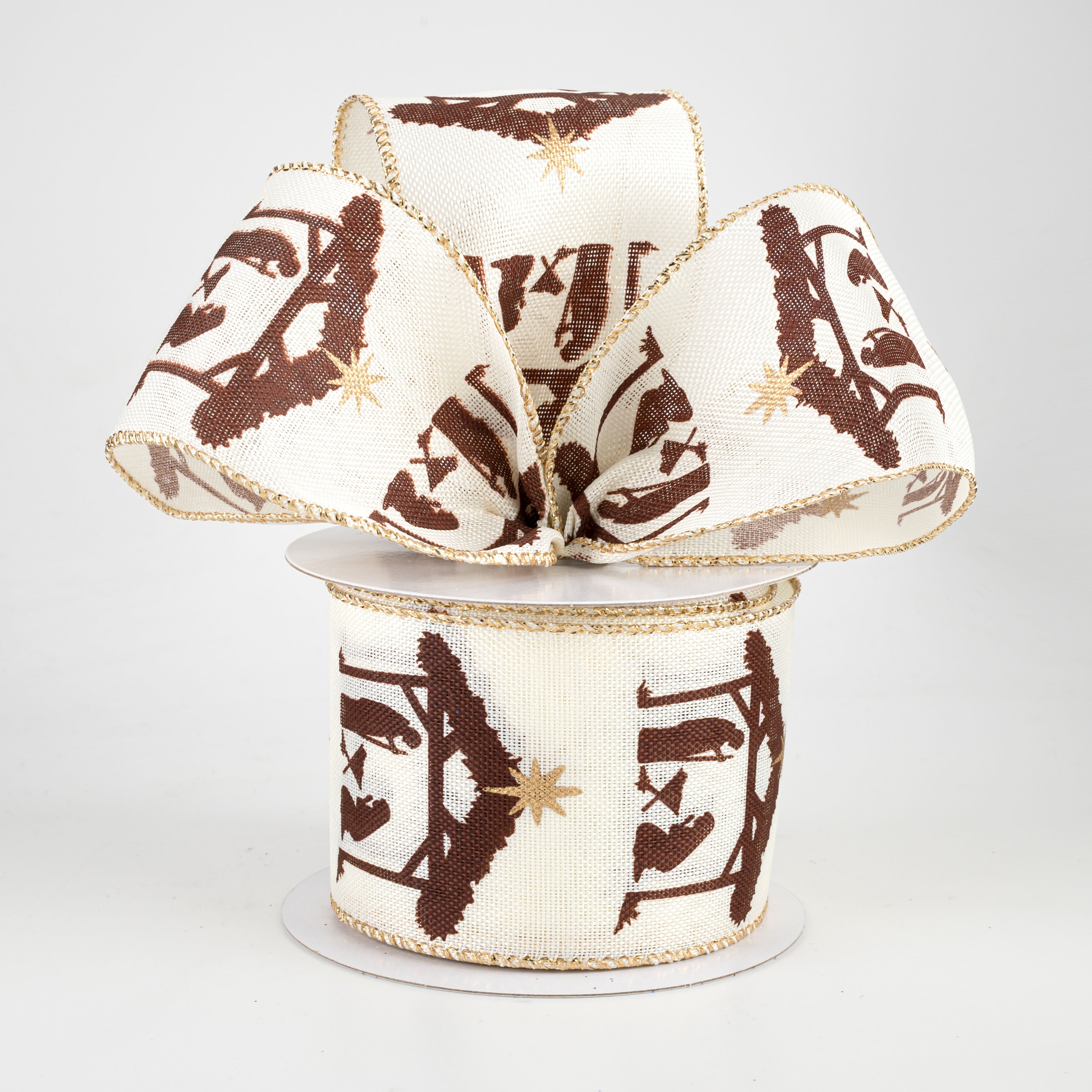 2.5" Nativity Creche Ribbon: Ivory & Brown (10 Yards) Lifestyle Photo
