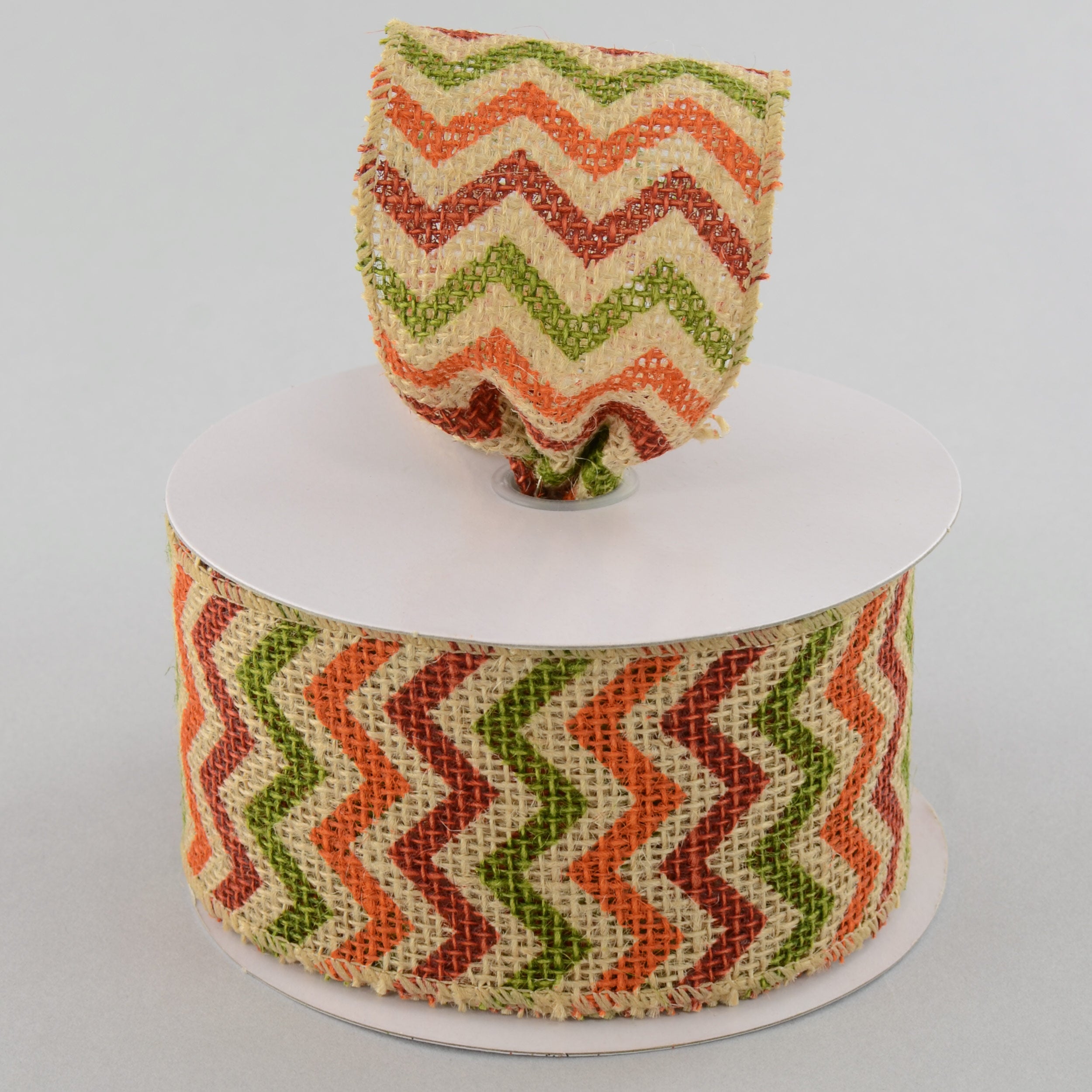 2.5" Natural Burlap Fall Chevron Ribbon: Moss, Orange, Burgundy (10 Yards) Lifestyle Photo