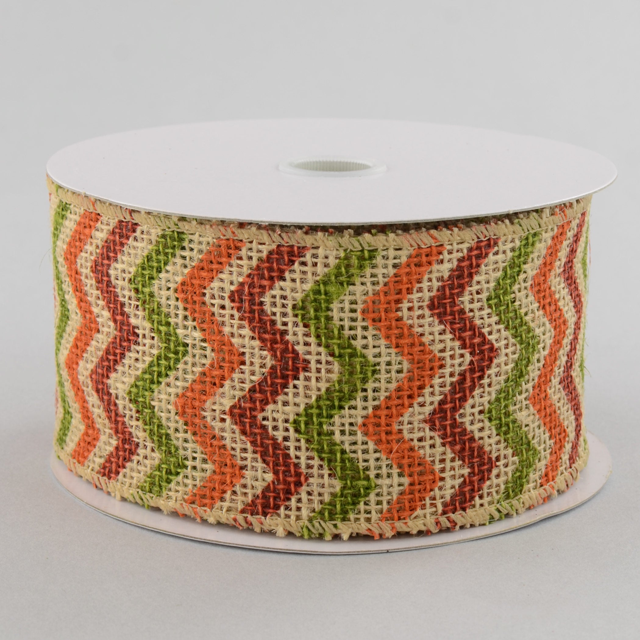 2.5" Natural Burlap Fall Chevron Ribbon: Moss, Orange, Burgundy (10 Yards)
