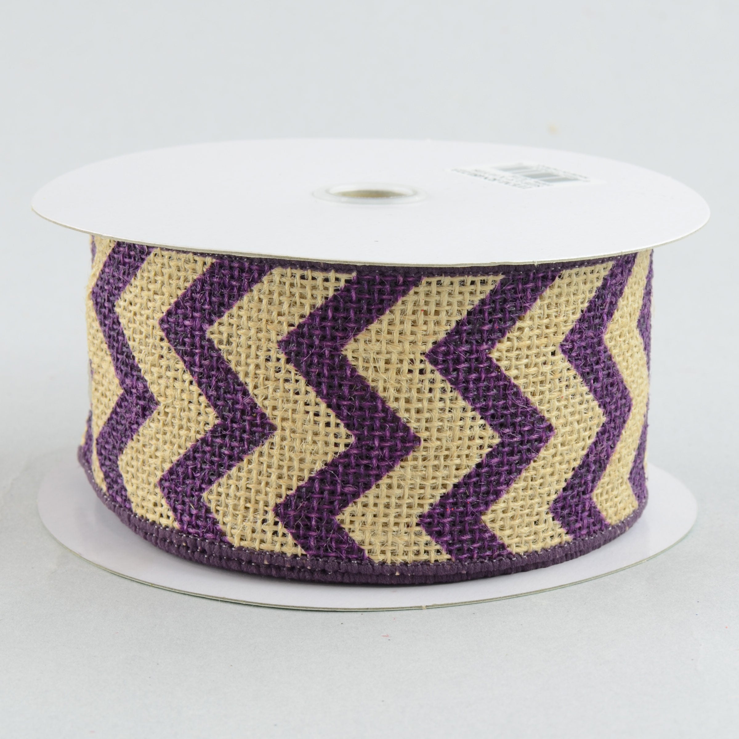 2.5" Natural Burlap Ribbon With Purple Chevron Pattern (10 Yards) Item Number: RN481223
