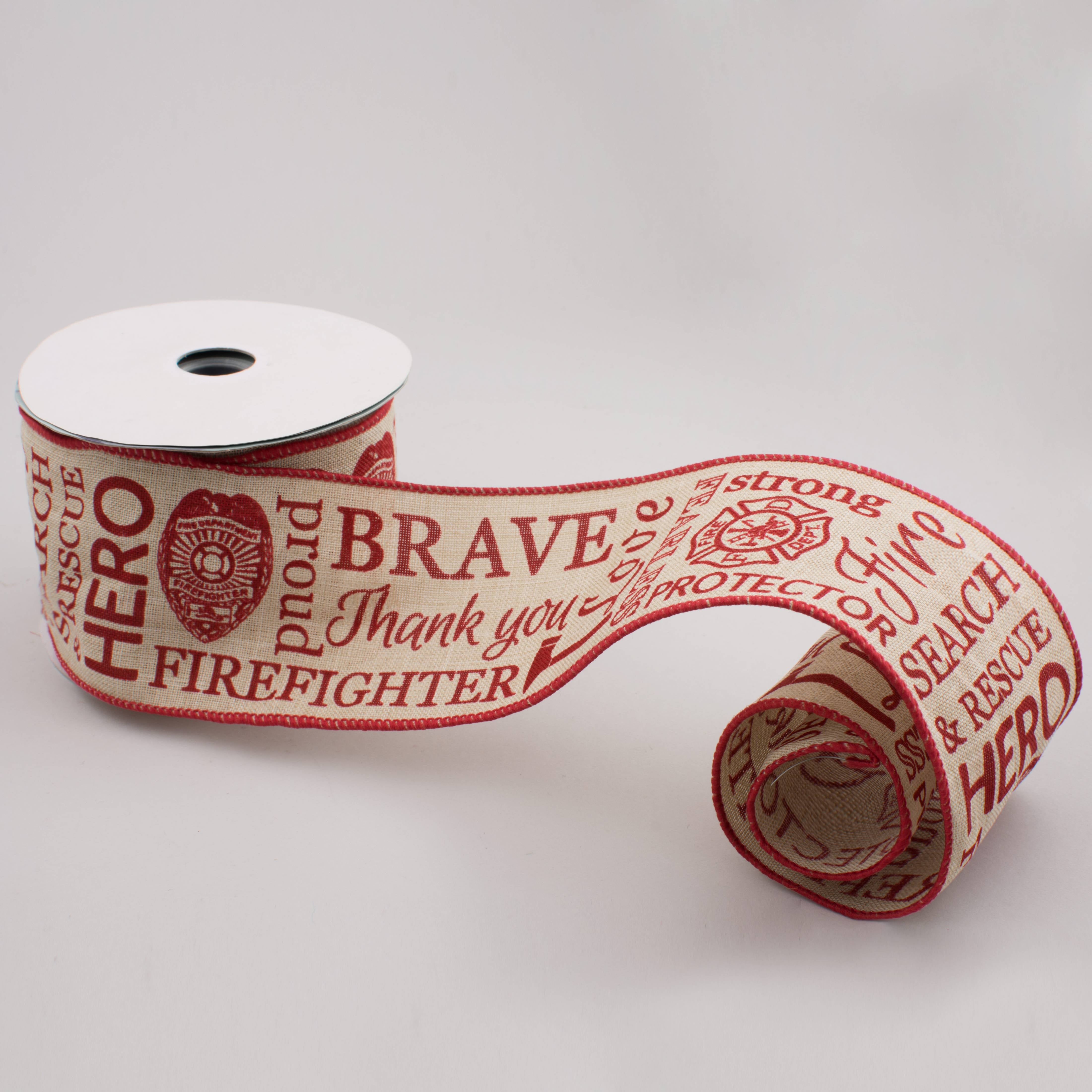 2.5" Natural Canvas Firefighter Support Ribbon: Natural & Red (10 Yards) detail photo 3