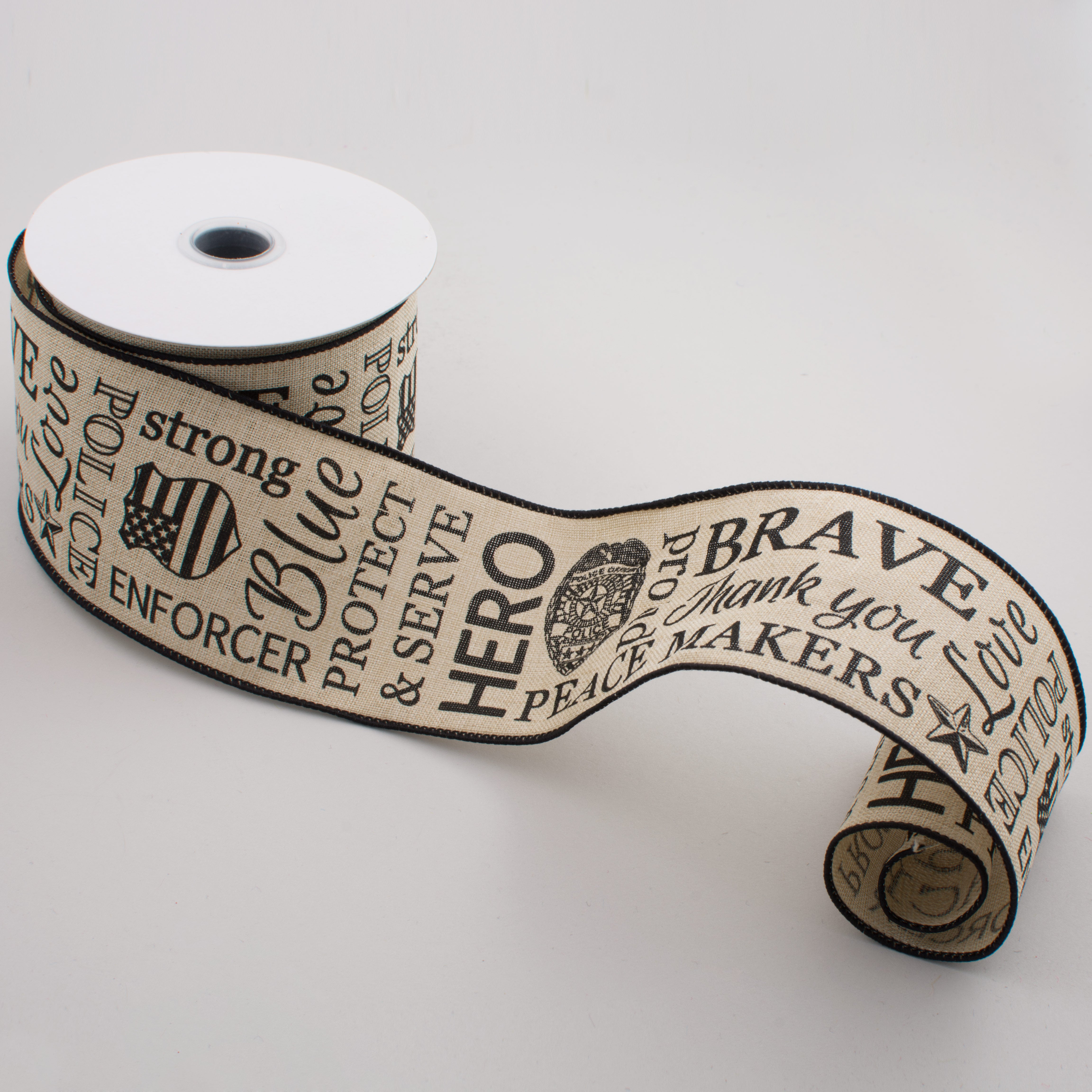 2.5" Natural Canvas Police Support Ribbon: Natural & Black (10 Yards) detail photo 3