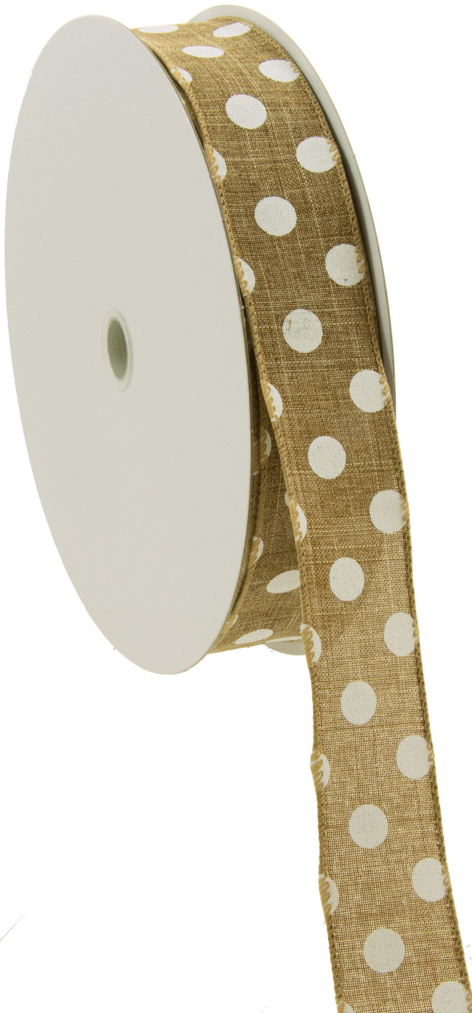1.5" Natural Canvas Ribbon With White Polka Dots (50 Yards) detail photo 3