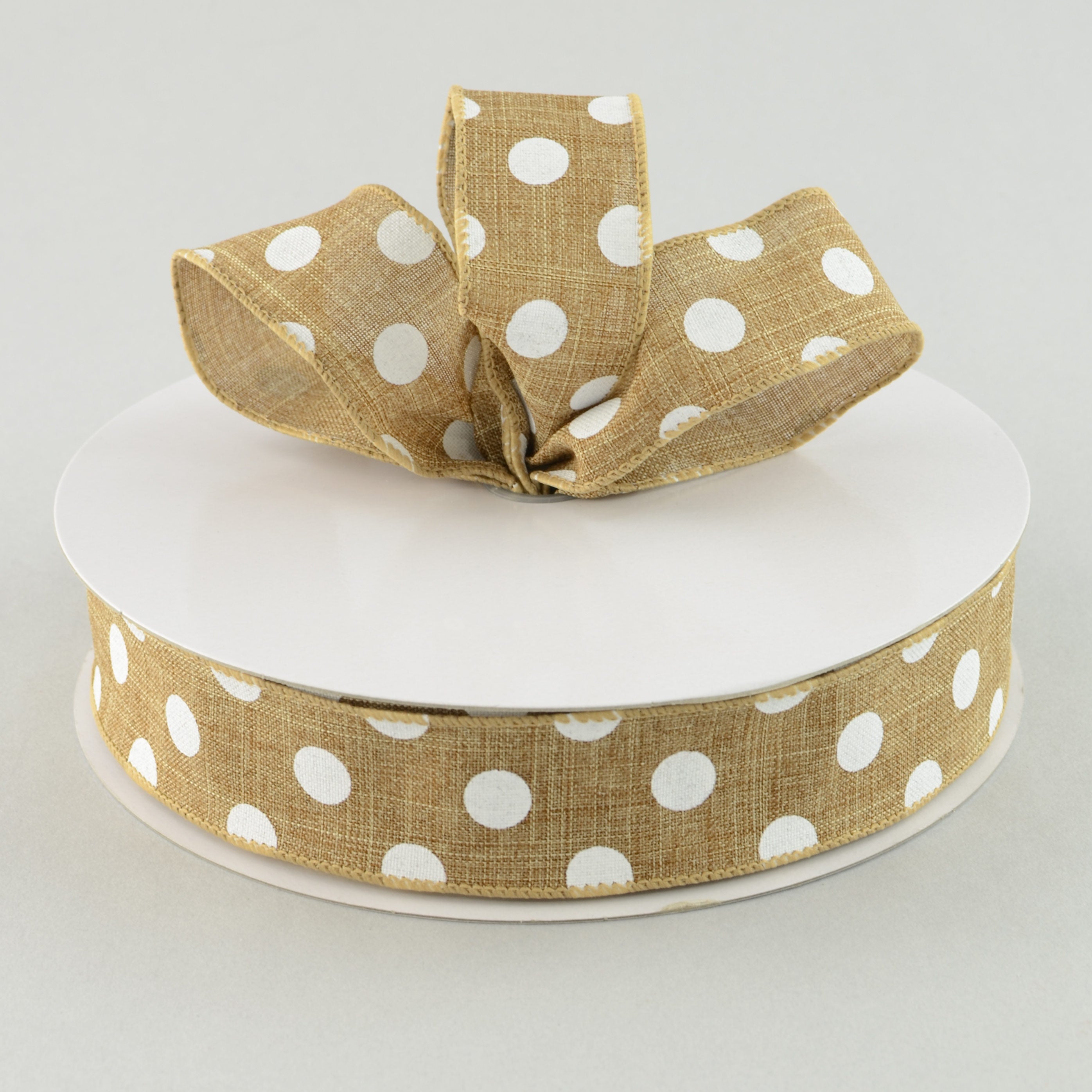 1.5" Natural Canvas Ribbon With White Polka Dots (50 Yards) Lifestyle Photo
