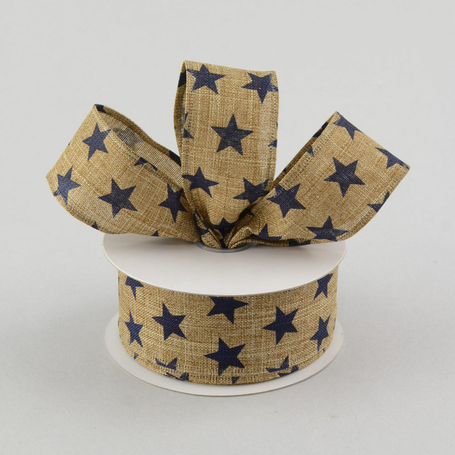 1.5" Natural Canvas Star Ribbon: Navy (10 Yards) Lifestyle Photo