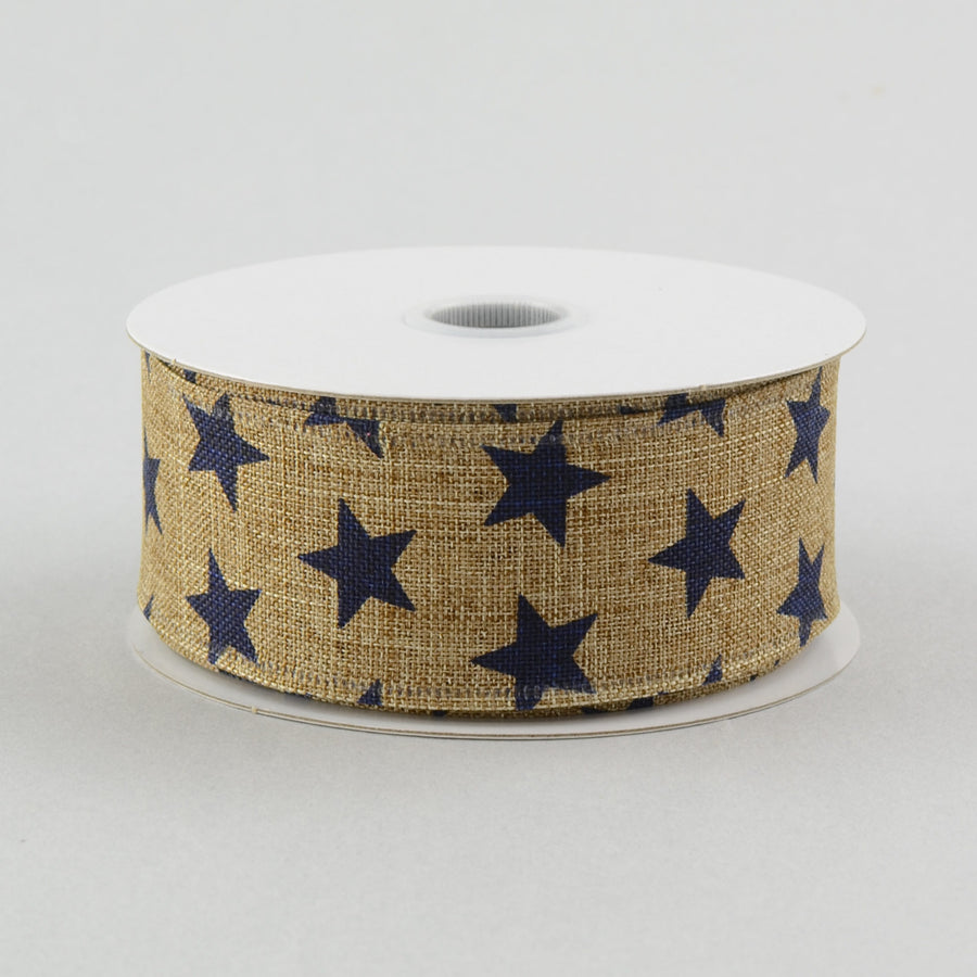 1.5" Natural Canvas Star Ribbon: Navy (10 Yards)