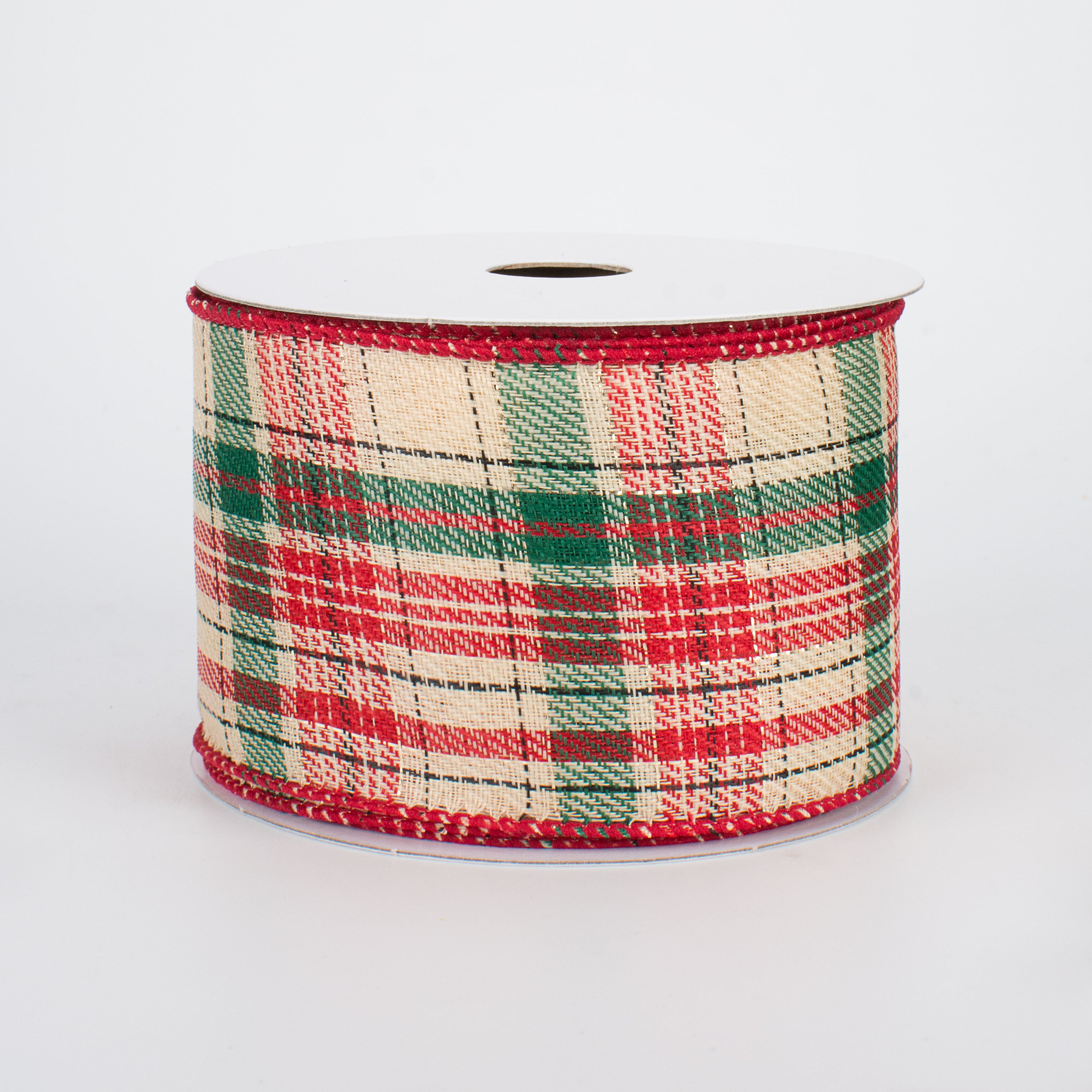 2.5" Natural Christmas Plaid with Foil Ribbon (10 Yards)