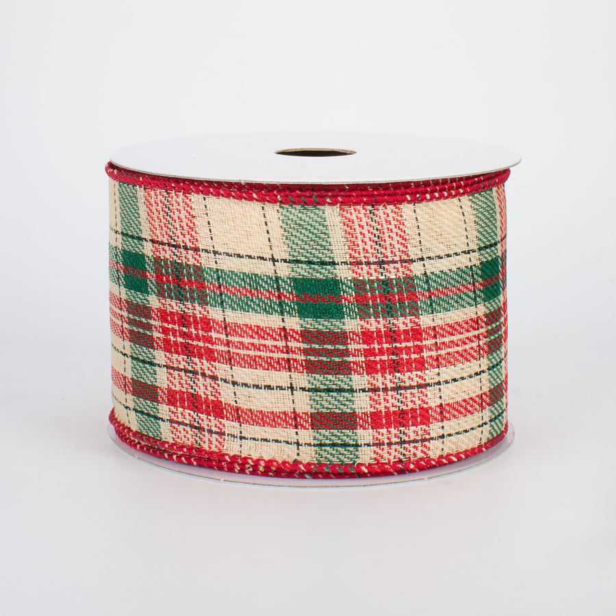 2.5" Natural Christmas Plaid with Foil Ribbon (10 Yards)
