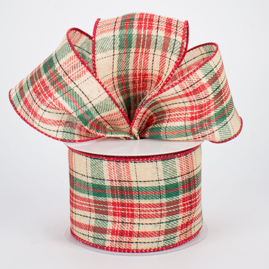 2.5" Natural Christmas Plaid with Foil Ribbon (10 Yards) Lifestyle Photo