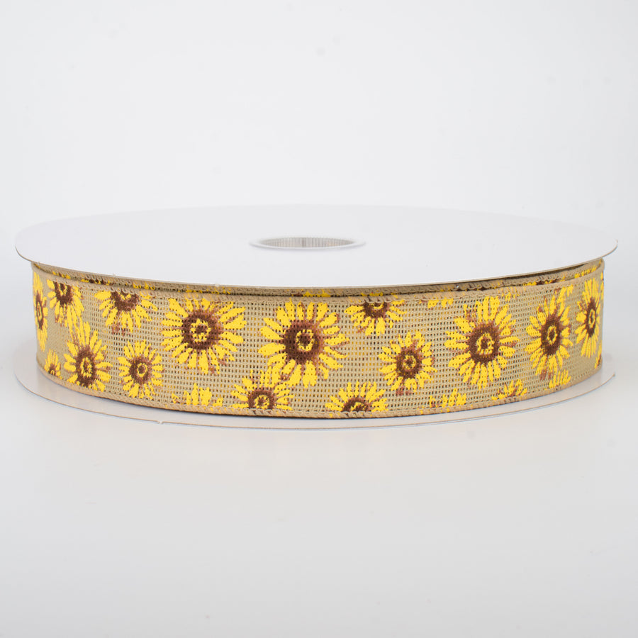 1.5" Natural Faux Burlap Sunflower Ribbon (50 Yards)