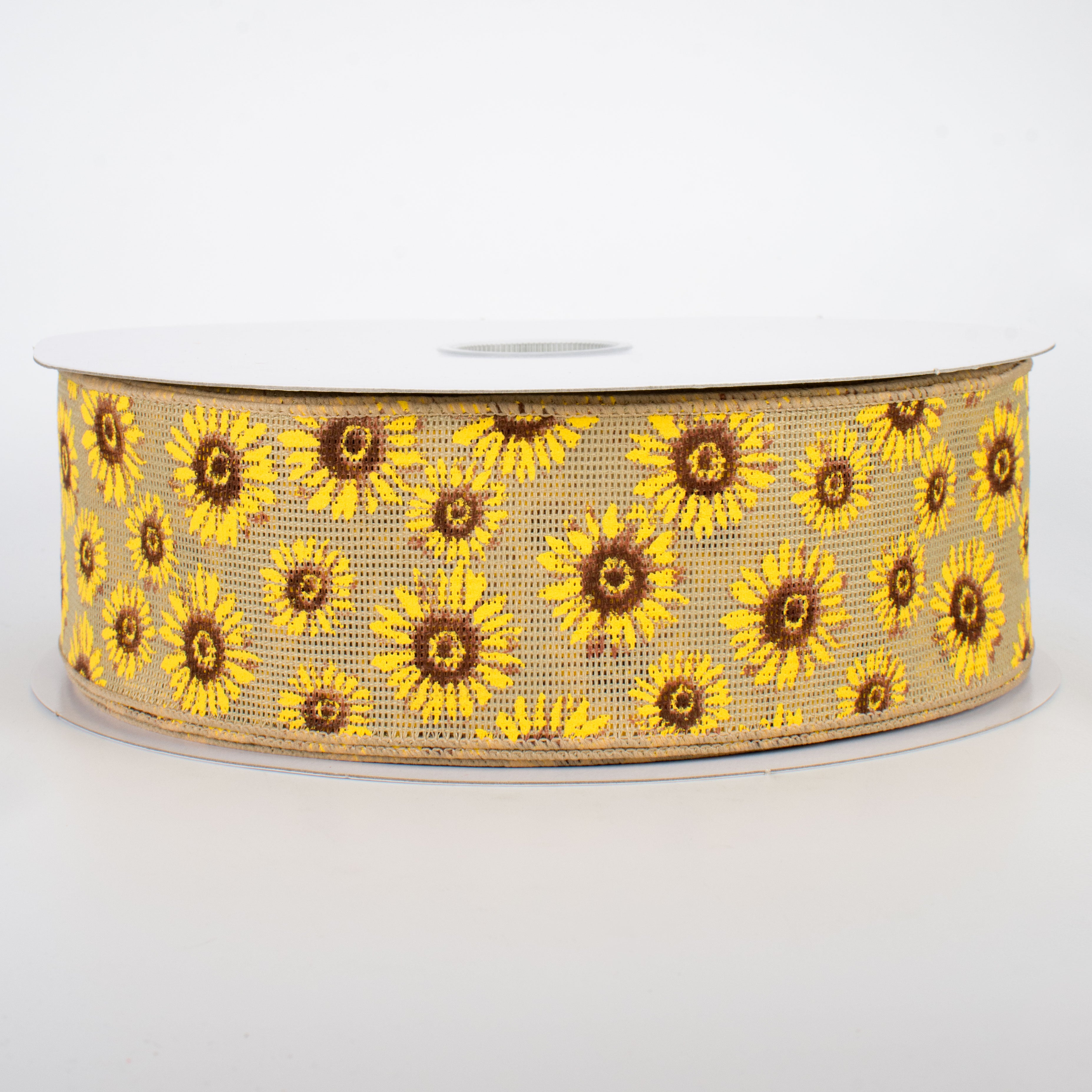 2.5" Natural Faux Burlap Sunflower Ribbon (50 Yards)