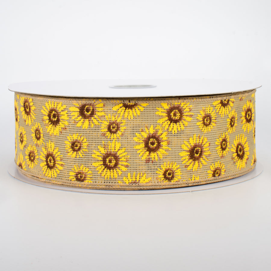 2.5" Natural Faux Burlap Sunflower Ribbon (50 Yards)