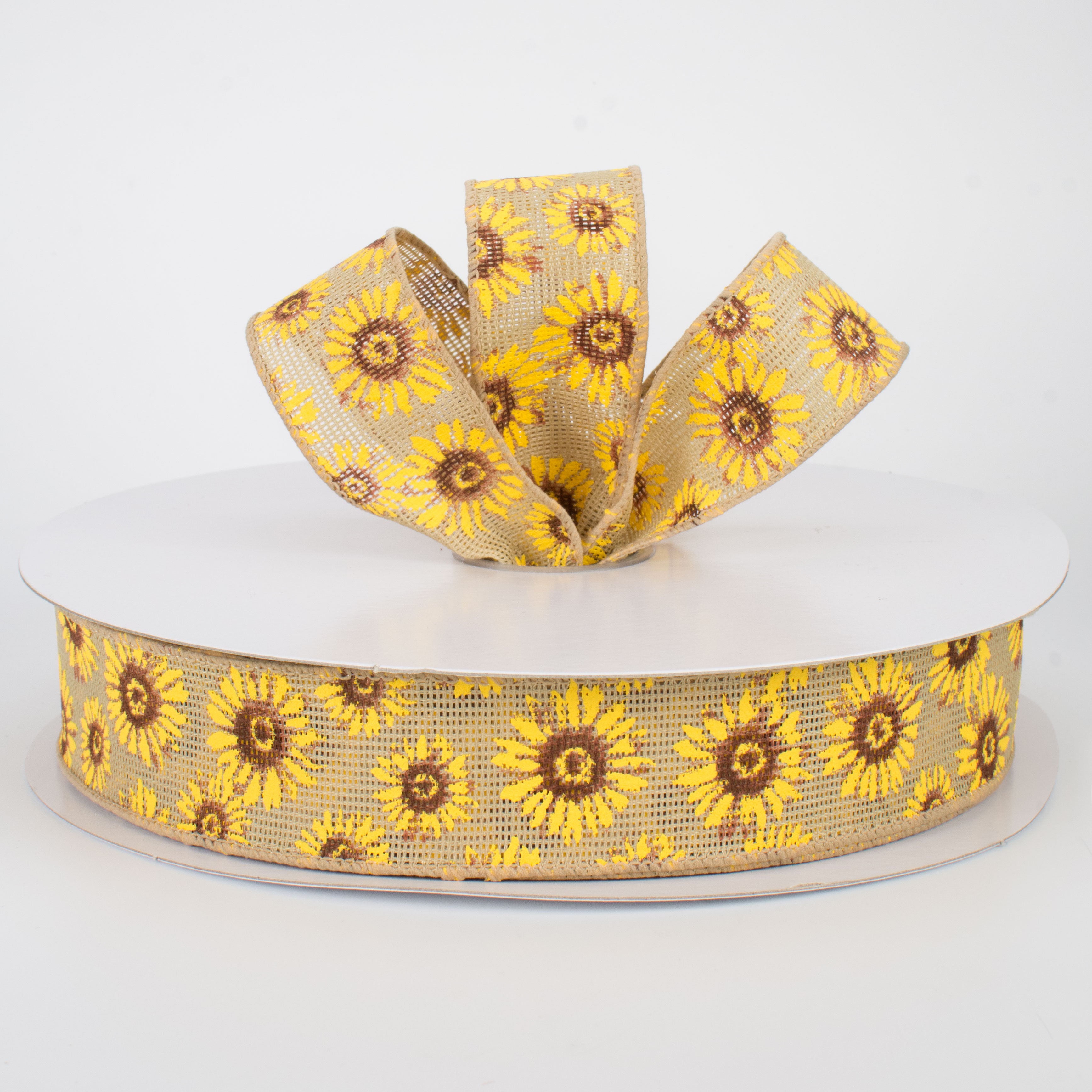 1.5" Natural Faux Burlap Sunflower Ribbon (50 Yards) Lifestyle Photo