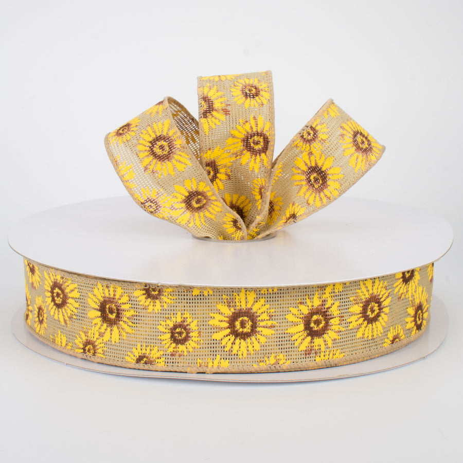 1.5" Natural Faux Burlap Sunflower Ribbon (50 Yards) Lifestyle Photo