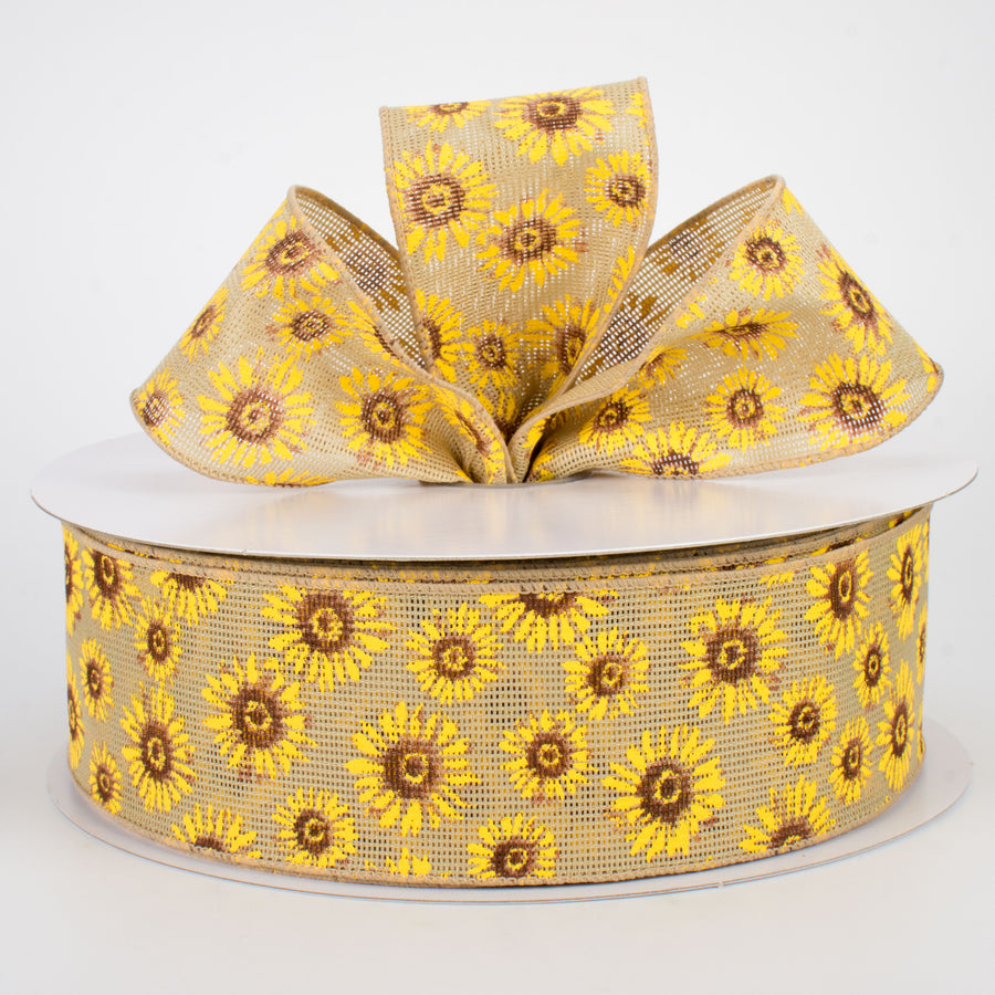 2.5" Natural Faux Burlap Sunflower Ribbon (50 Yards) Lifestyle Photo