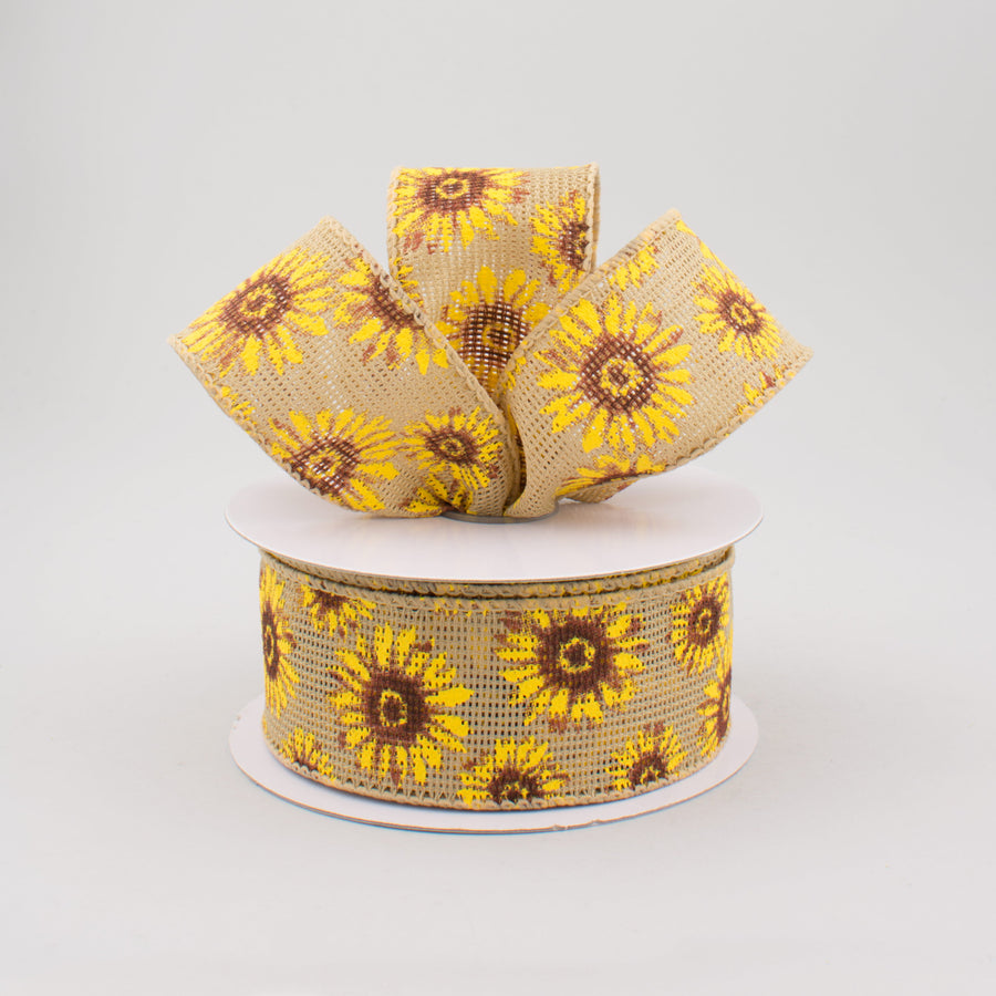 1.5" Natural Faux Burlap Sunflower Ribbon (10 Yards) Lifestyle Photo