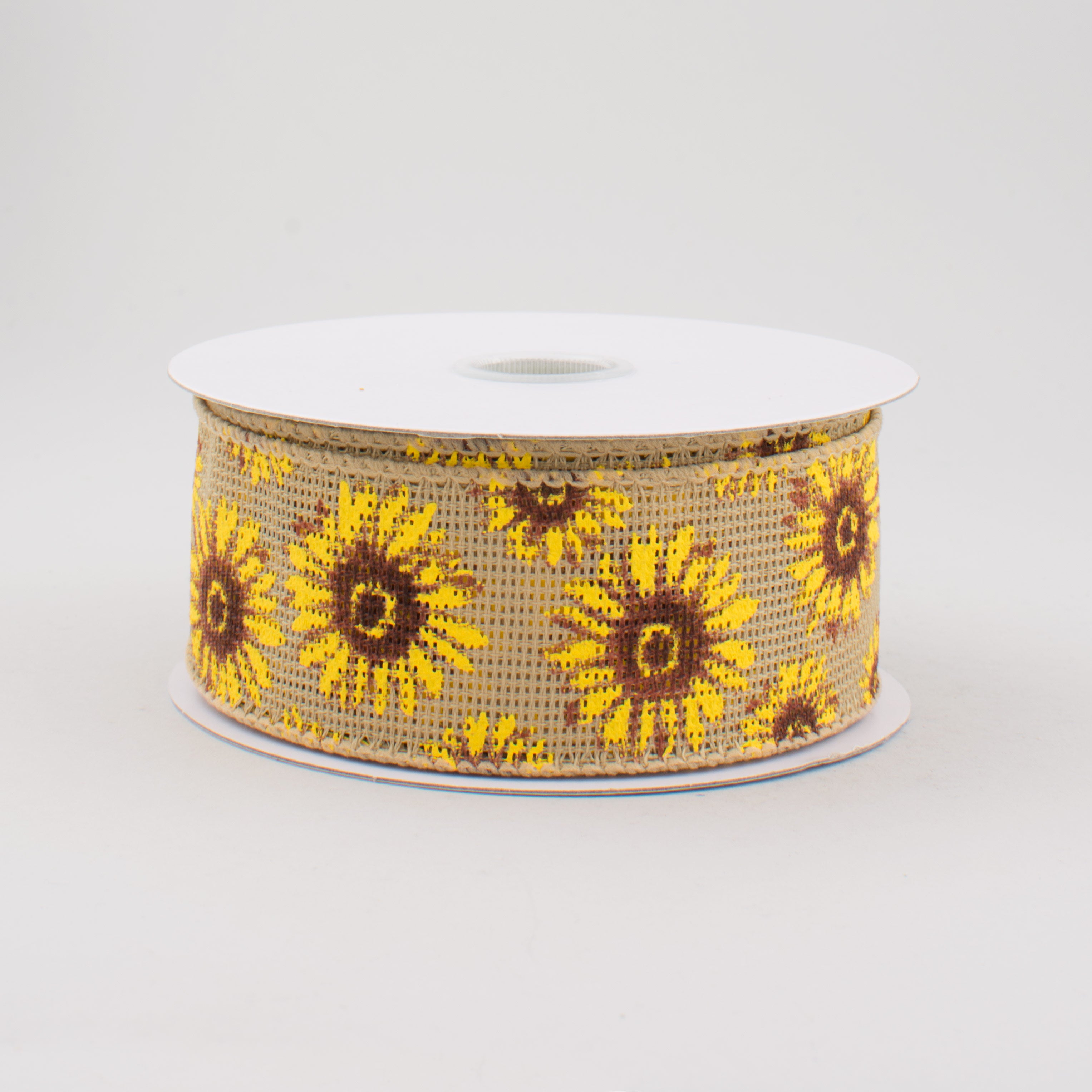 1.5" Natural Faux Burlap Sunflower Ribbon (10 Yards)