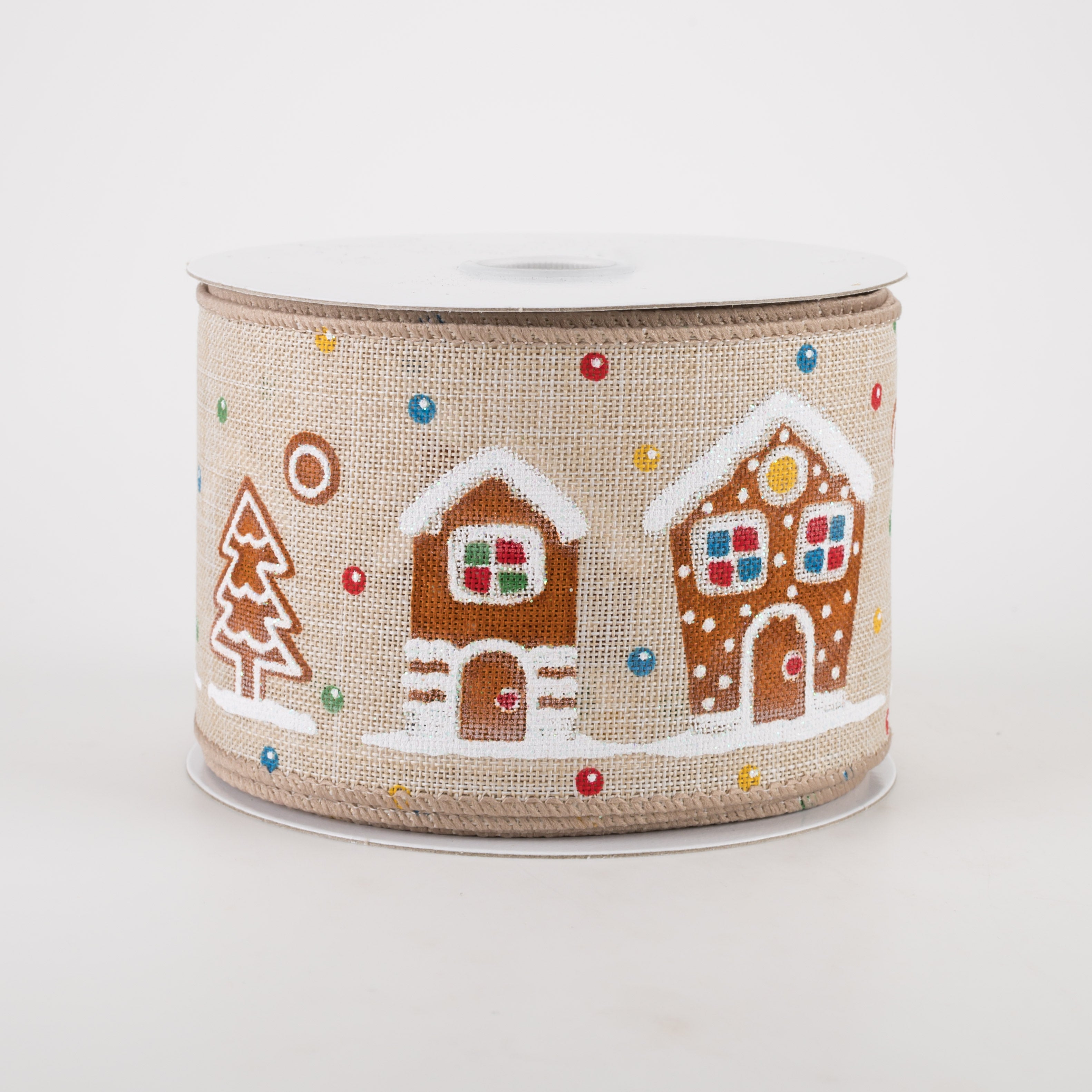 2.5" Natural Glitter Gingerbread House Ribbon (10 Yards) Item Number: 71137-40-35