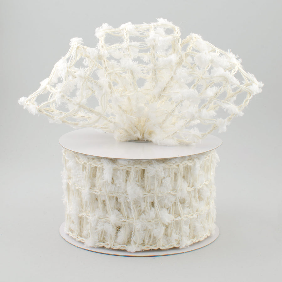 2.5" Natural Jute Snowball Square Net Ribbon: White (10 Yards) Lifestyle Photo