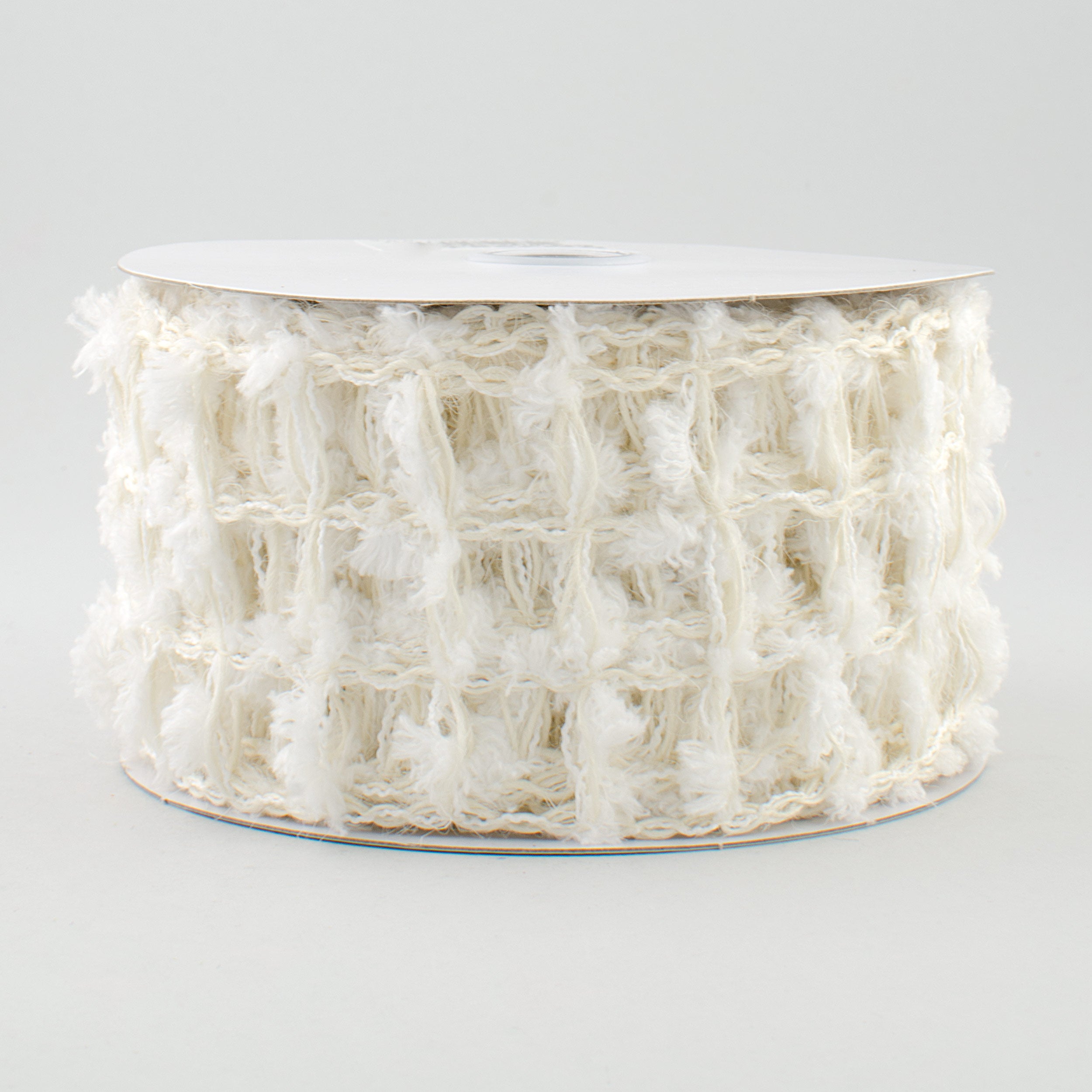 2.5" Natural Jute Snowball Square Net Ribbon: White (10 Yards)