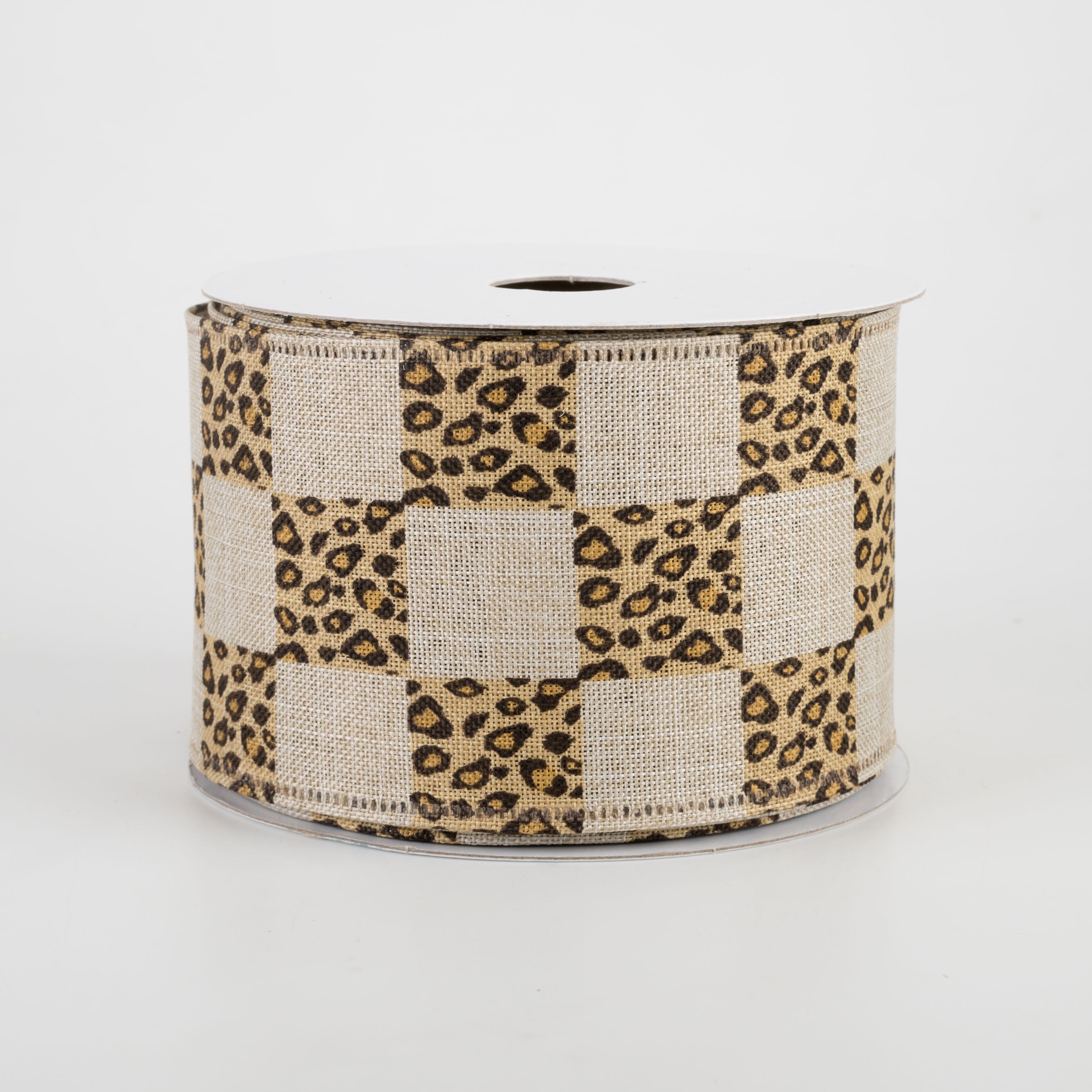 2.5" Natural Linen Cheetah Check Ribbon (10 Yards)