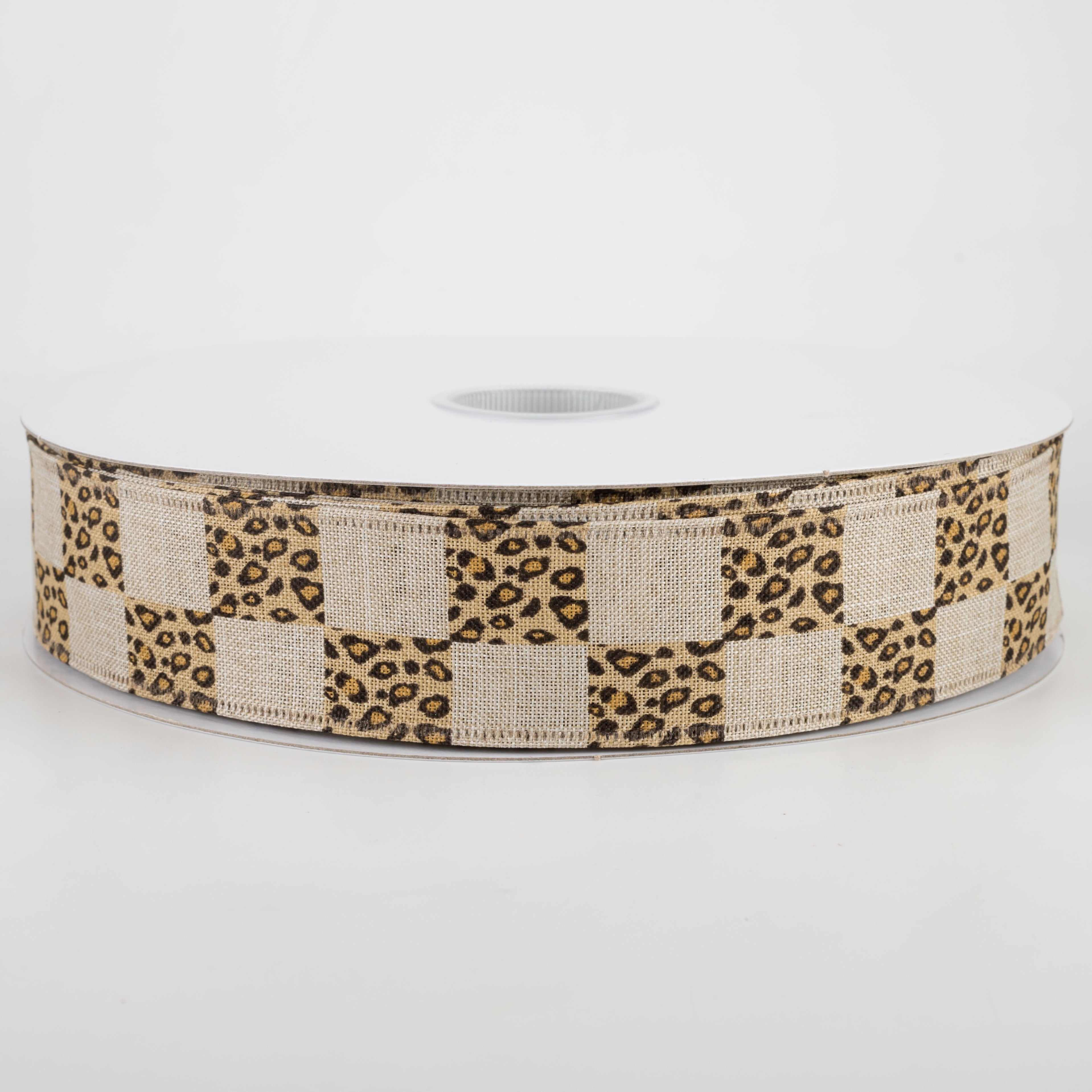 1.5" Natural Linen Cheetah Check Ribbon (50 Yards)