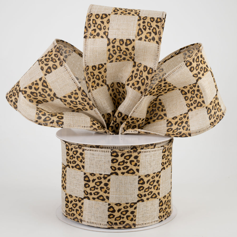 2.5" Natural Linen Cheetah Check Ribbon (10 Yards) Lifestyle Photo