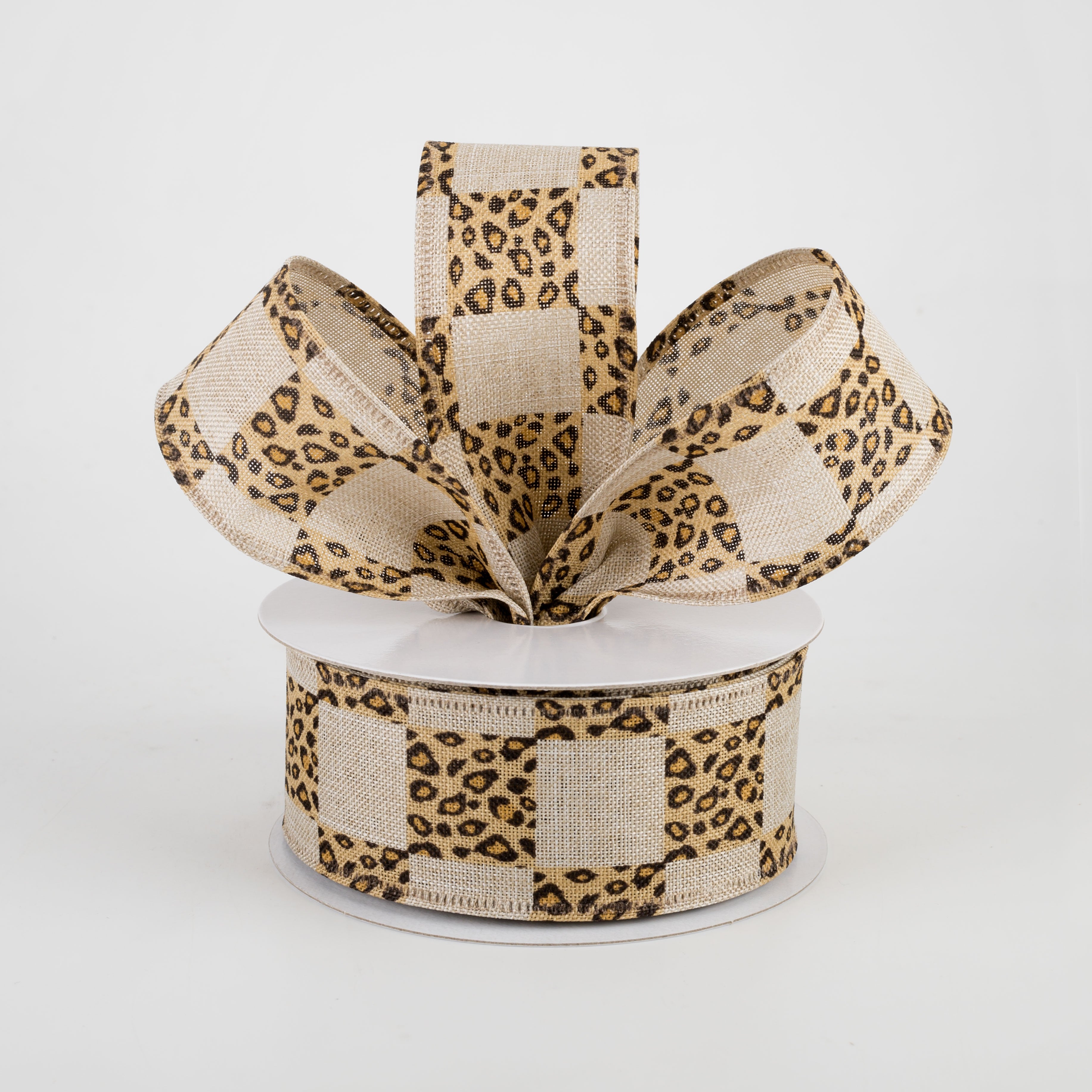 1.5" Natural Linen Cheetah Check Ribbon (10 Yards) Lifestyle Photo