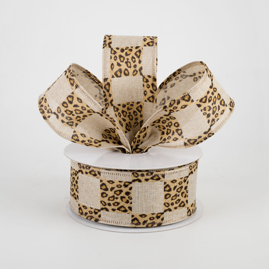 1.5" Natural Linen Cheetah Check Ribbon (10 Yards) Lifestyle Photo